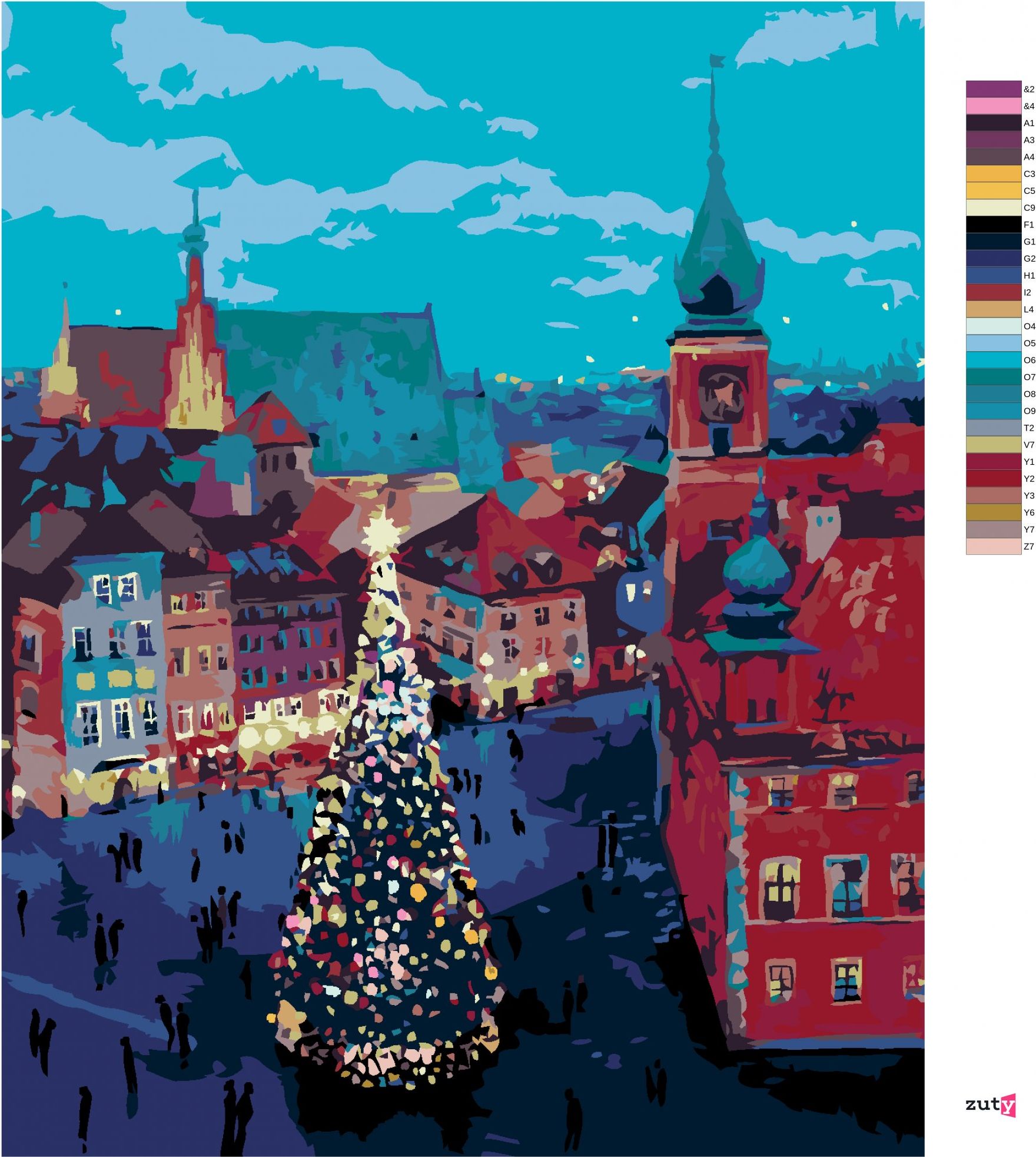 zuty Malování podle čísel - VÁNOČNÍ STROMEK PŘED ZÁMKEM VE VARŠAVĚ - Rozměr: 40x50 cm, Rámování: Varianta: vypnuté plátno na rám - obrázek 6