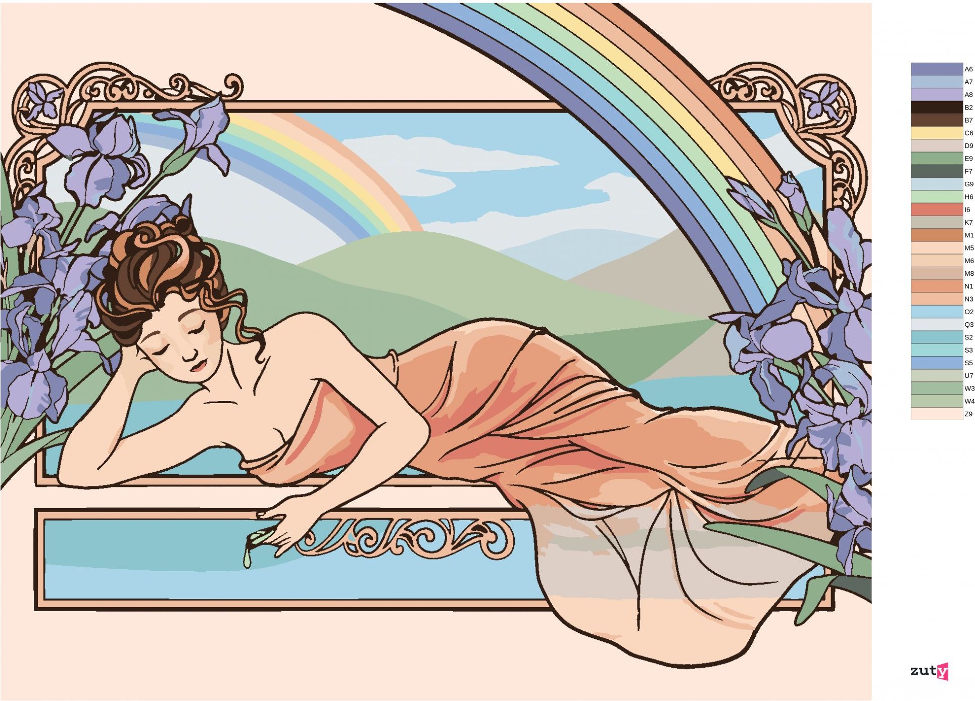 zuty Malování podle čísel - REPRODUKCE ŽENA A FIALKY (ALFONS MUCHA) - Rozměr: 40x50 cm, Rámování: Varianta: bez rámu a bez vypnutí plátna - obrázek 5