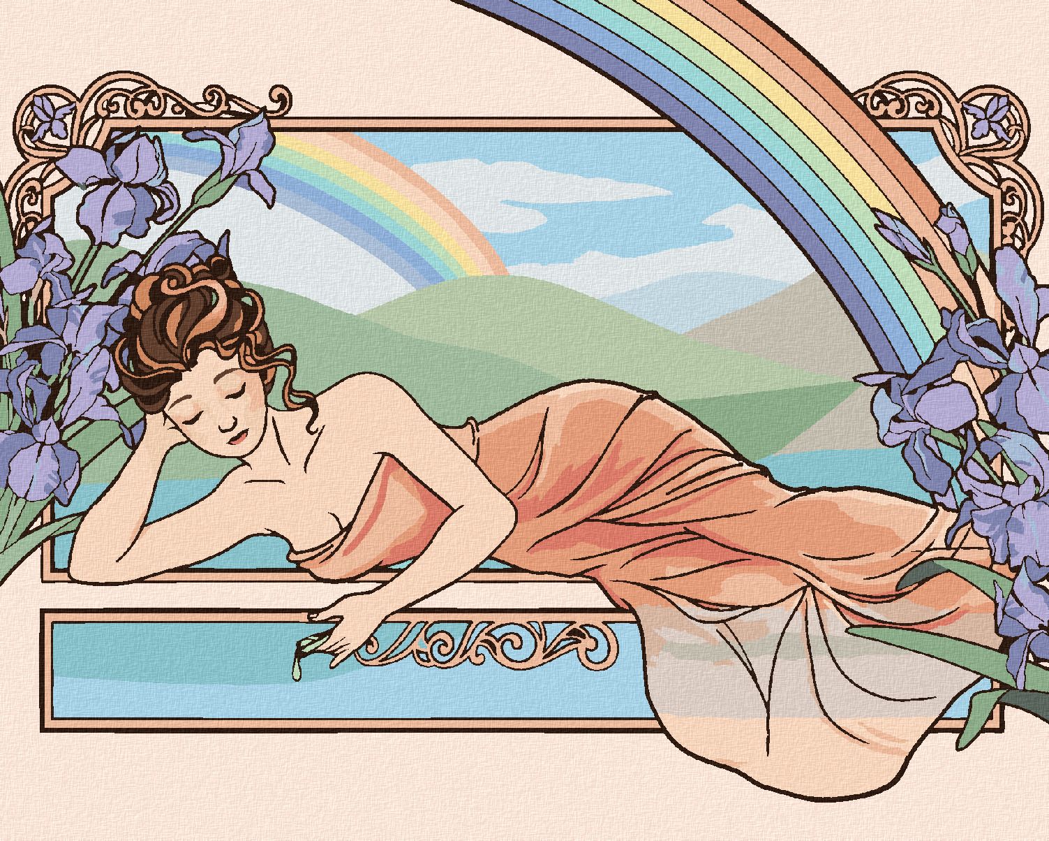 zuty Malování podle čísel - REPRODUKCE ŽENA A FIALKY (ALFONS MUCHA) - Rozměr: 40x50 cm, Rámování: Varianta: vypnuté plátno na rám - obrázek 1