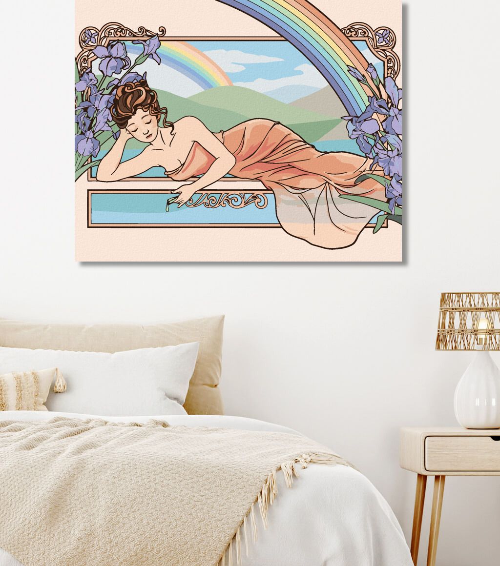 zuty Malování podle čísel - REPRODUKCE ŽENA A FIALKY (ALFONS MUCHA) - Rozměr: 40x50 cm, Rámování: Varianta: vypnuté plátno na rám - obrázek 4