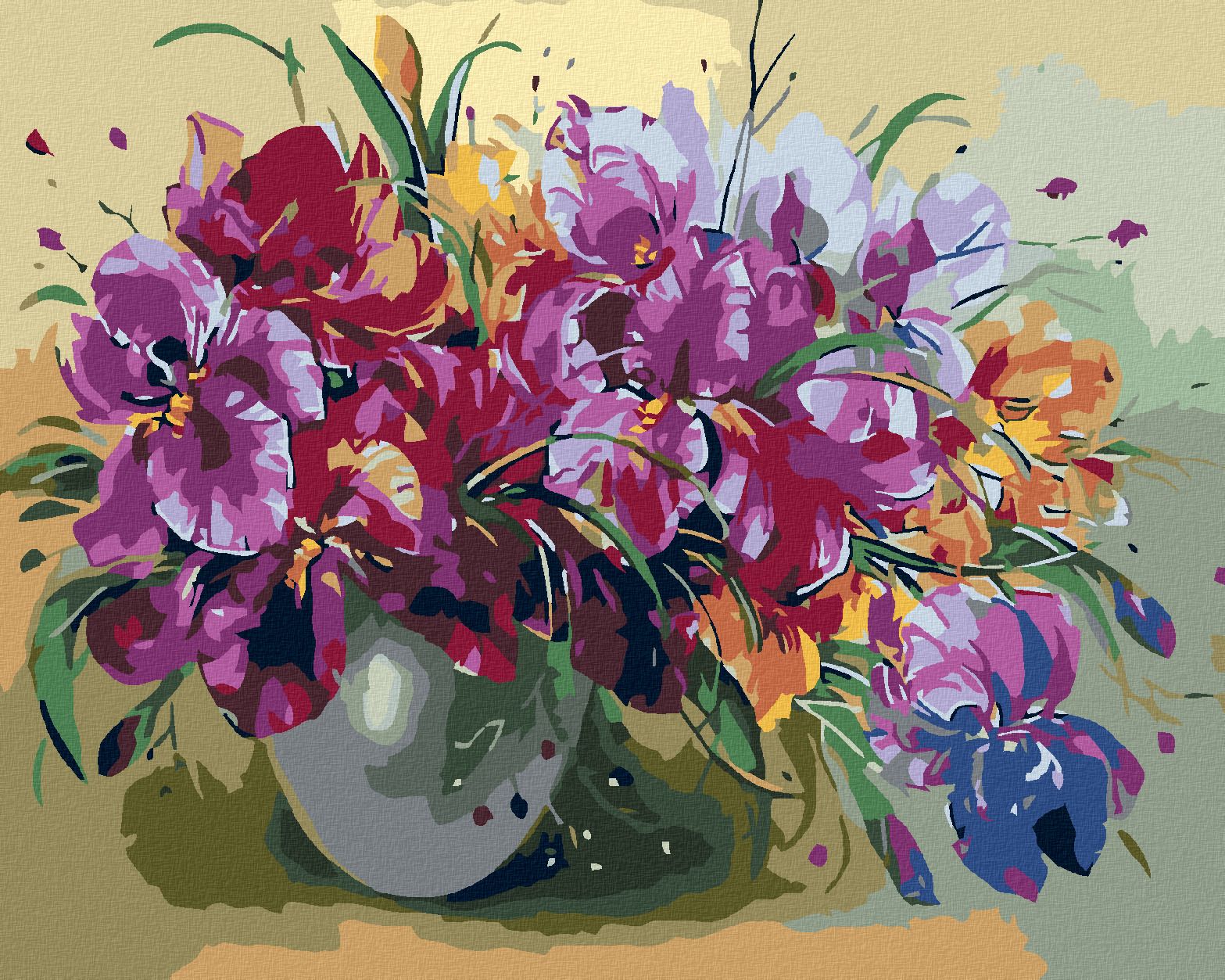 zuty Malování podle čísel - KOSATCE VE VÁZE - Rozměr: 40x50 cm, Rámování: Varianta: vypnuté plátno na rám - obrázek 1