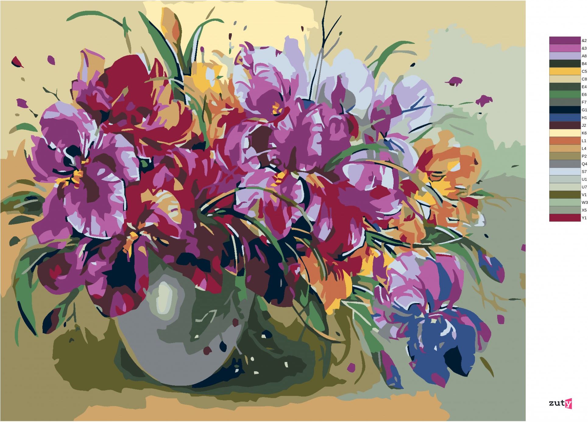 zuty Malování podle čísel - KOSATCE VE VÁZE - Rozměr: 40x50 cm, Rámování: Varianta: vypnuté plátno na rám - obrázek 8
