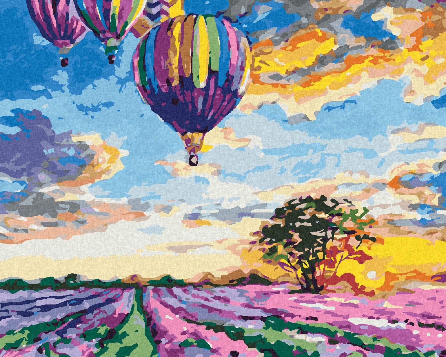 zuty Malování podle čísel - HORKOVZDUŠNÉ BALÓNY A LEVANDULE - Rozměr: 40x50 cm, Rámování: Varianta: vypnuté plátno na rám - obrázek 1