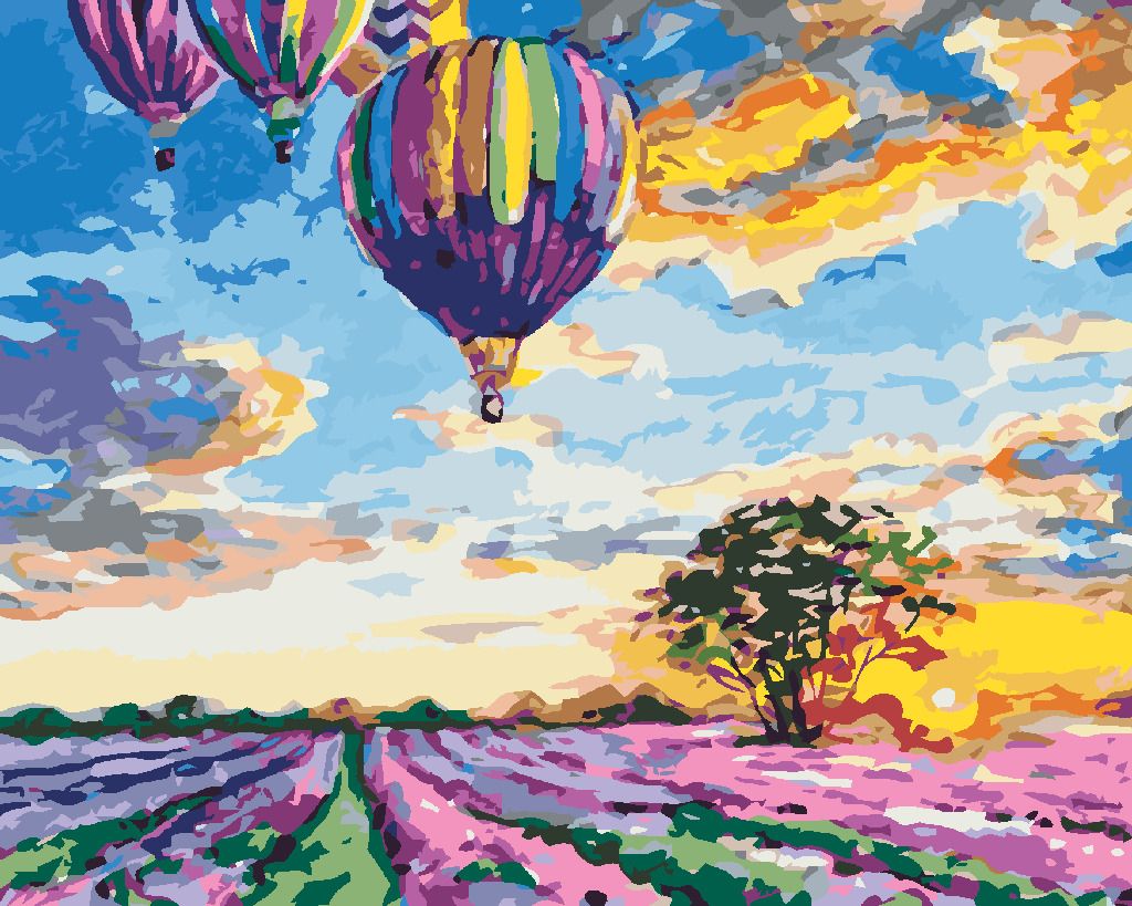 zuty Malování podle čísel - HORKOVZDUŠNÉ BALÓNY A LEVANDULE - Rozměr: 40x50 cm, Rámování: Varianta: vypnuté plátno na rám - obrázek 4