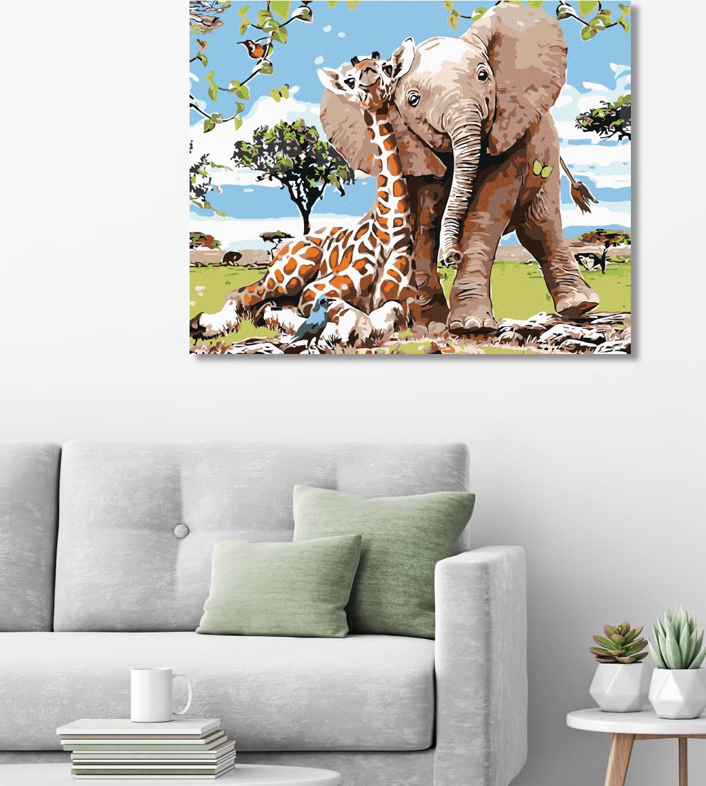 zuty Malování podle čísel - ŽIRAFA A SLONÍK - Rozměr: 40x50 cm, Rámování: Varianta: bez rámu a bez vypnutí plátna - obrázek 3