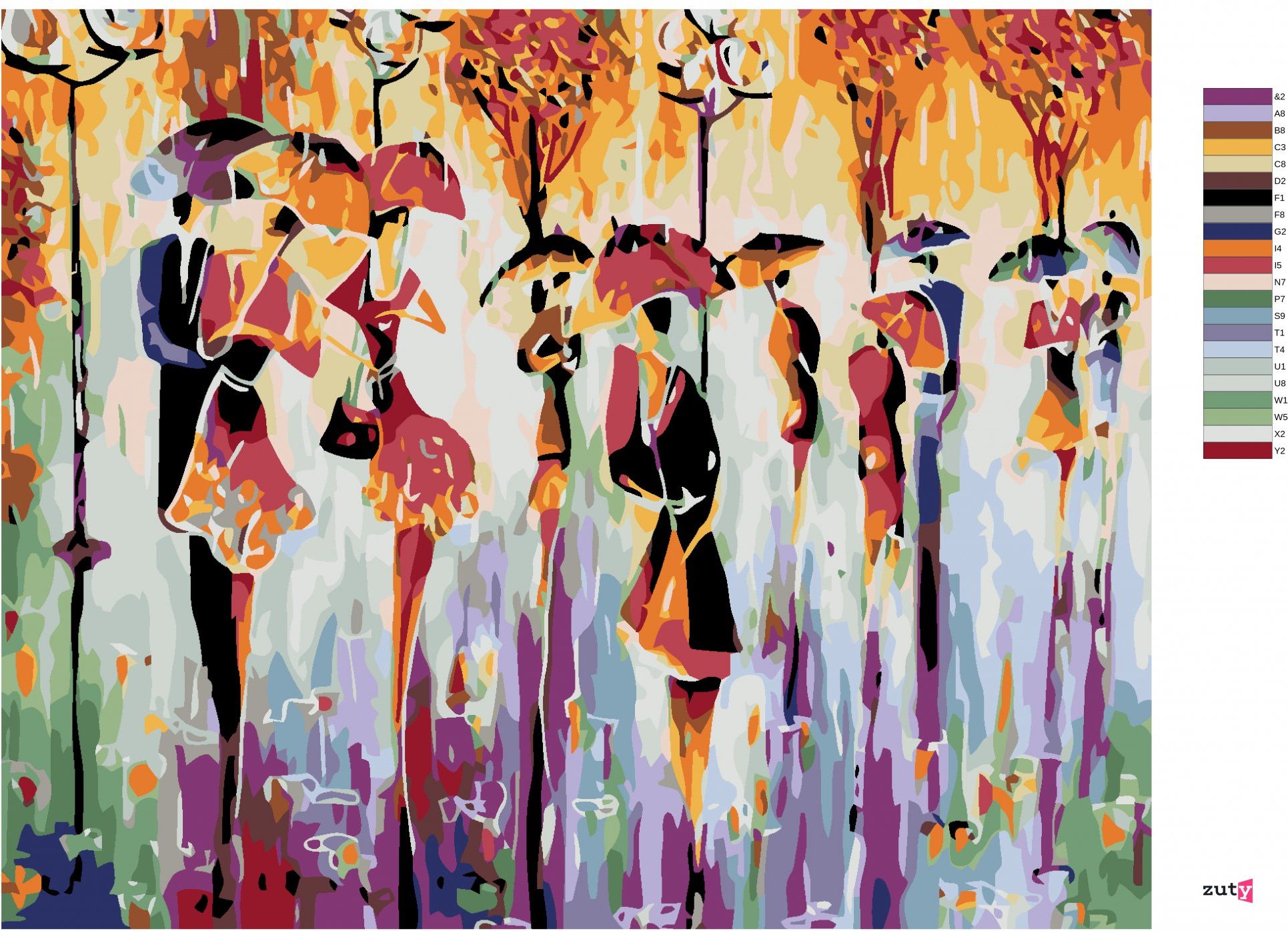 zuty Malování podle čísel - BAREVNÉ SILUETY - Rozměr: 40x50 cm, Rámování: Varianta: bez rámu a bez vypnutí plátna - obrázek 3