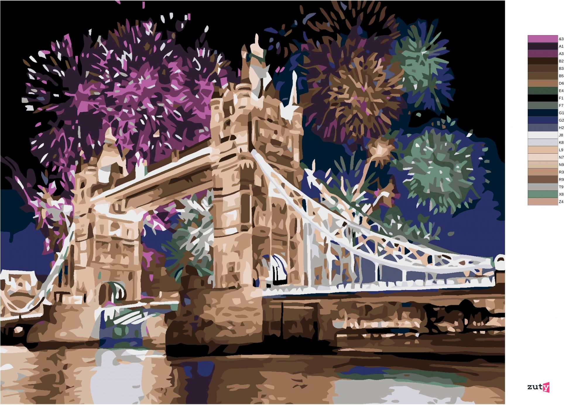 zuty Malování podle čísel - TOWER BRIDGE - Rozměr: 40x50 cm, Rámování: Varianta: bez rámu a bez vypnutí plátna - obrázek 7