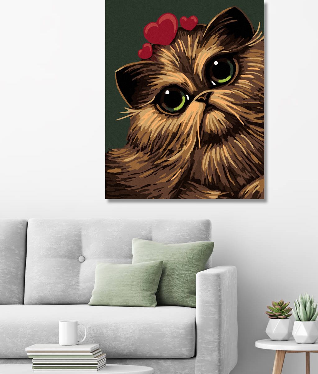 zuty Malování podle čísel - KOČKA SE TŘEMI SRDÍČKY - Rozměr: 40x50 cm, Rámování: Varianta: bez rámu a bez vypnutí plátna - obrázek 5