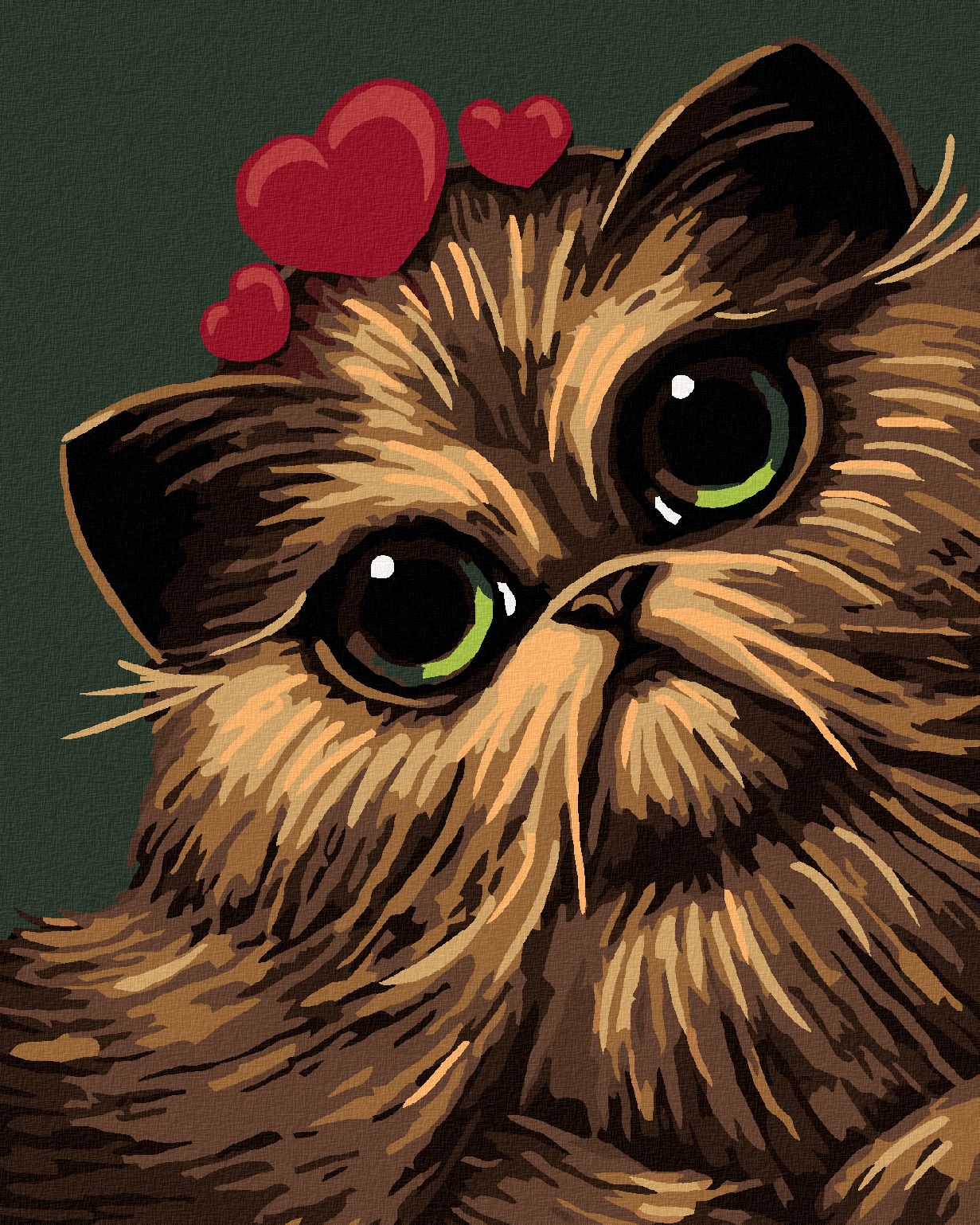 zuty Malování podle čísel - KOČKA SE TŘEMI SRDÍČKY - Rozměr: 40x50 cm, Rámování: Varianta: vypnuté plátno na rám - obrázek 1