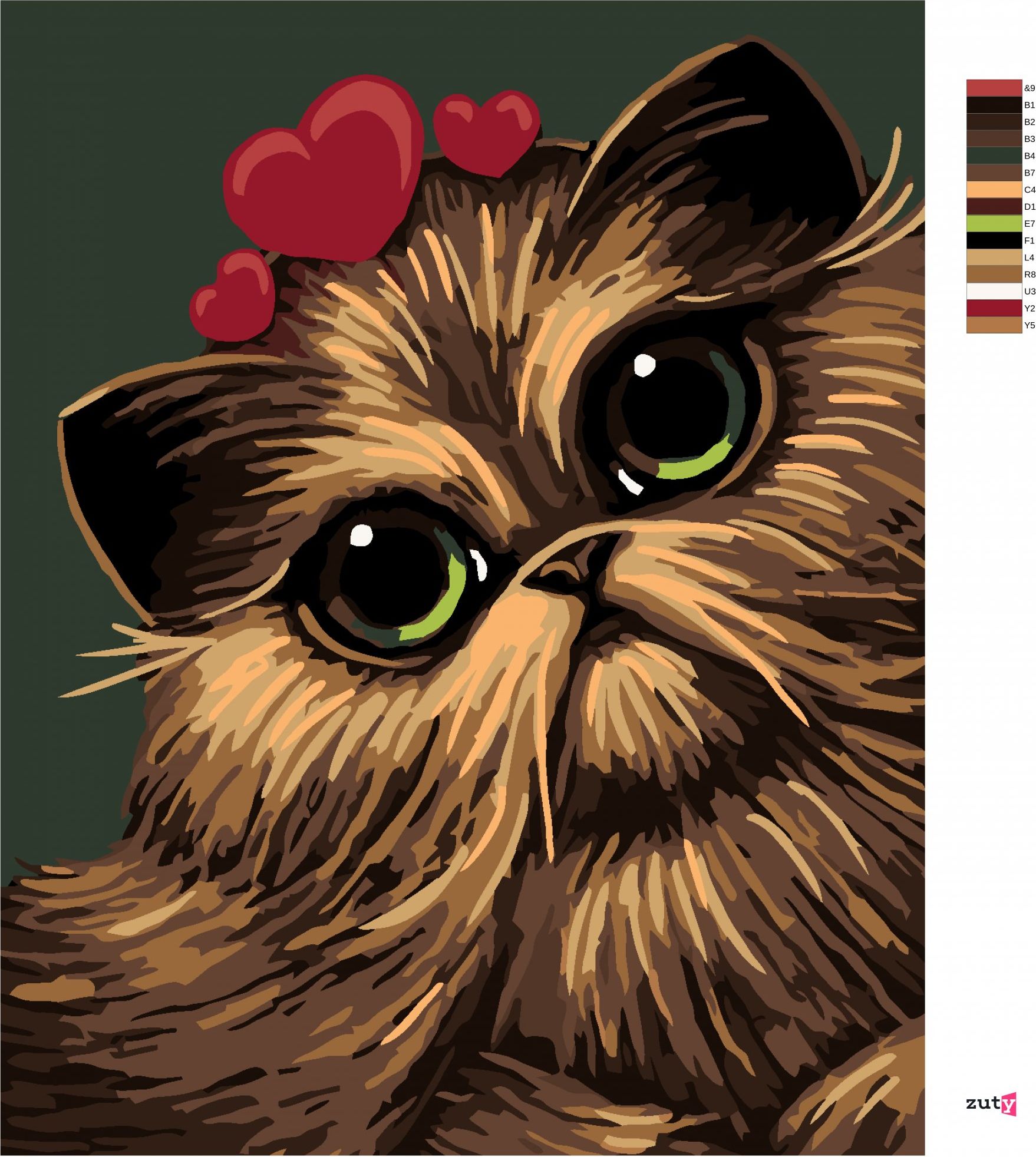 zuty Malování podle čísel - KOČKA SE TŘEMI SRDÍČKY - Rozměr: 40x50 cm, Rámování: Varianta: vypnuté plátno na rám - obrázek 4