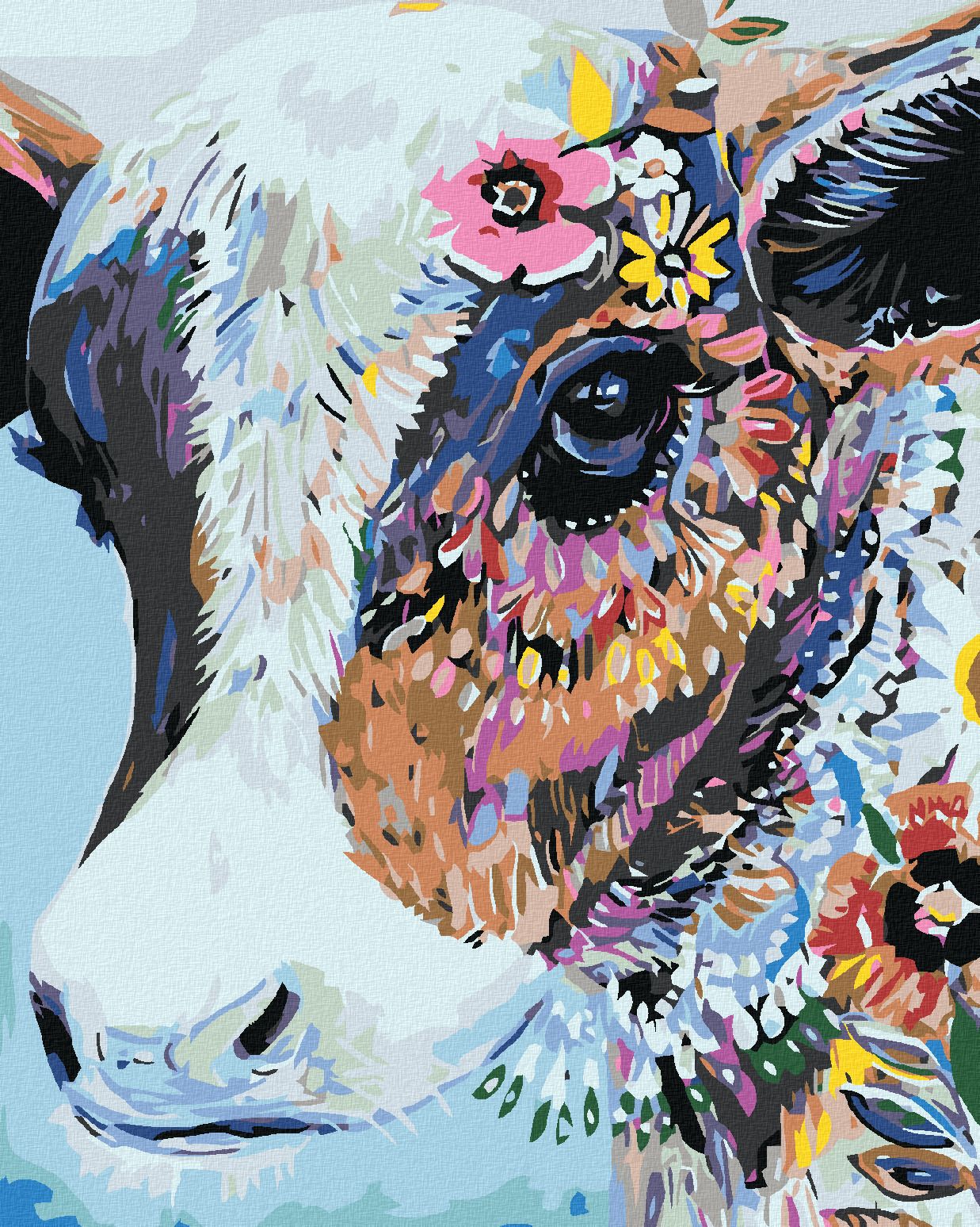 zuty Malování podle čísel - KVĚTINOVÁ KRAVIČKA - Rozměr: 40x50 cm, Rámování: Varianta: vypnuté plátno na rám - obrázek 1