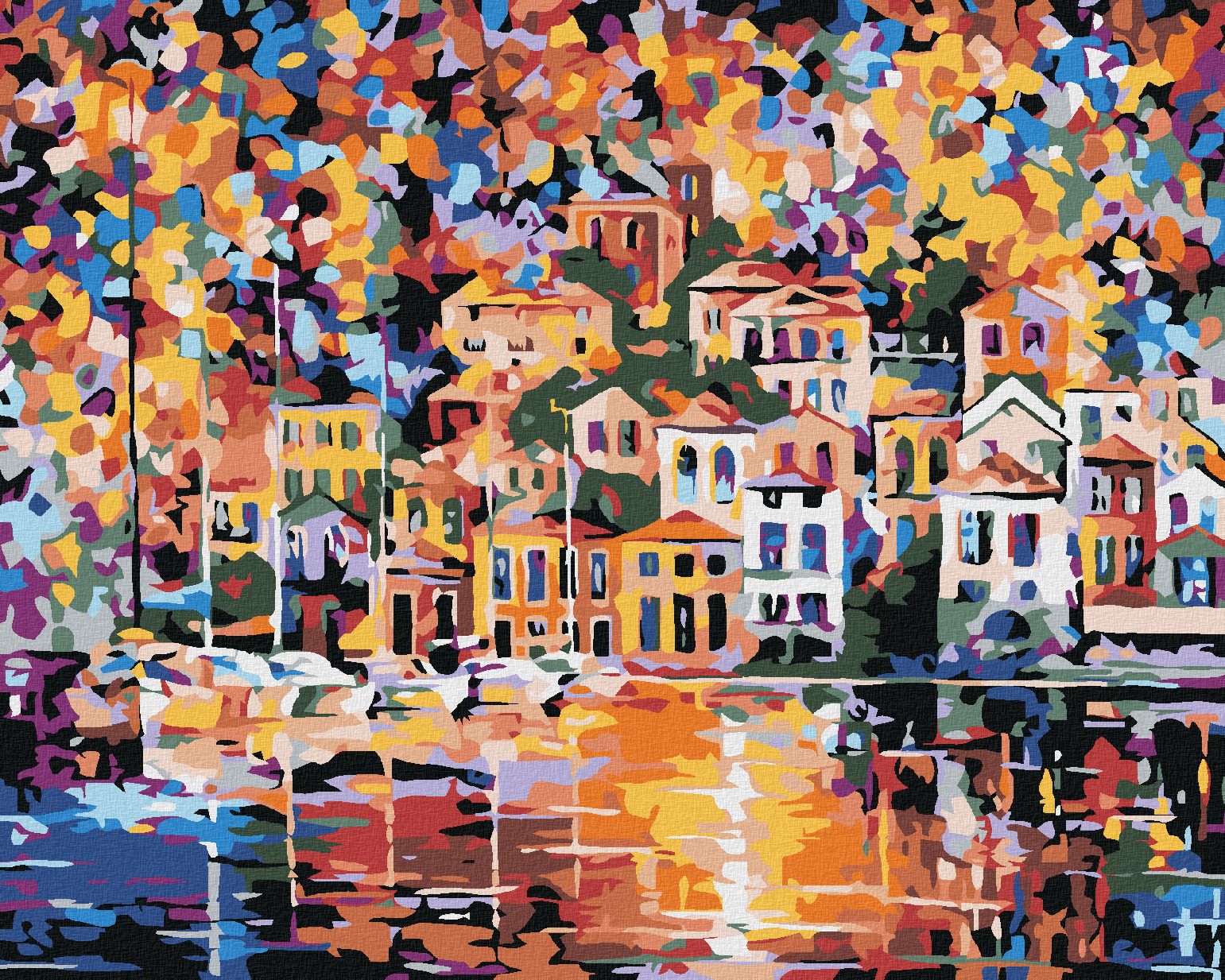 zuty Malování podle čísel - MĚSTEČKO V BARVÁCH - Rozměr: 40x50 cm, Rámování: Varianta: vypnuté plátno na rám - obrázek 1