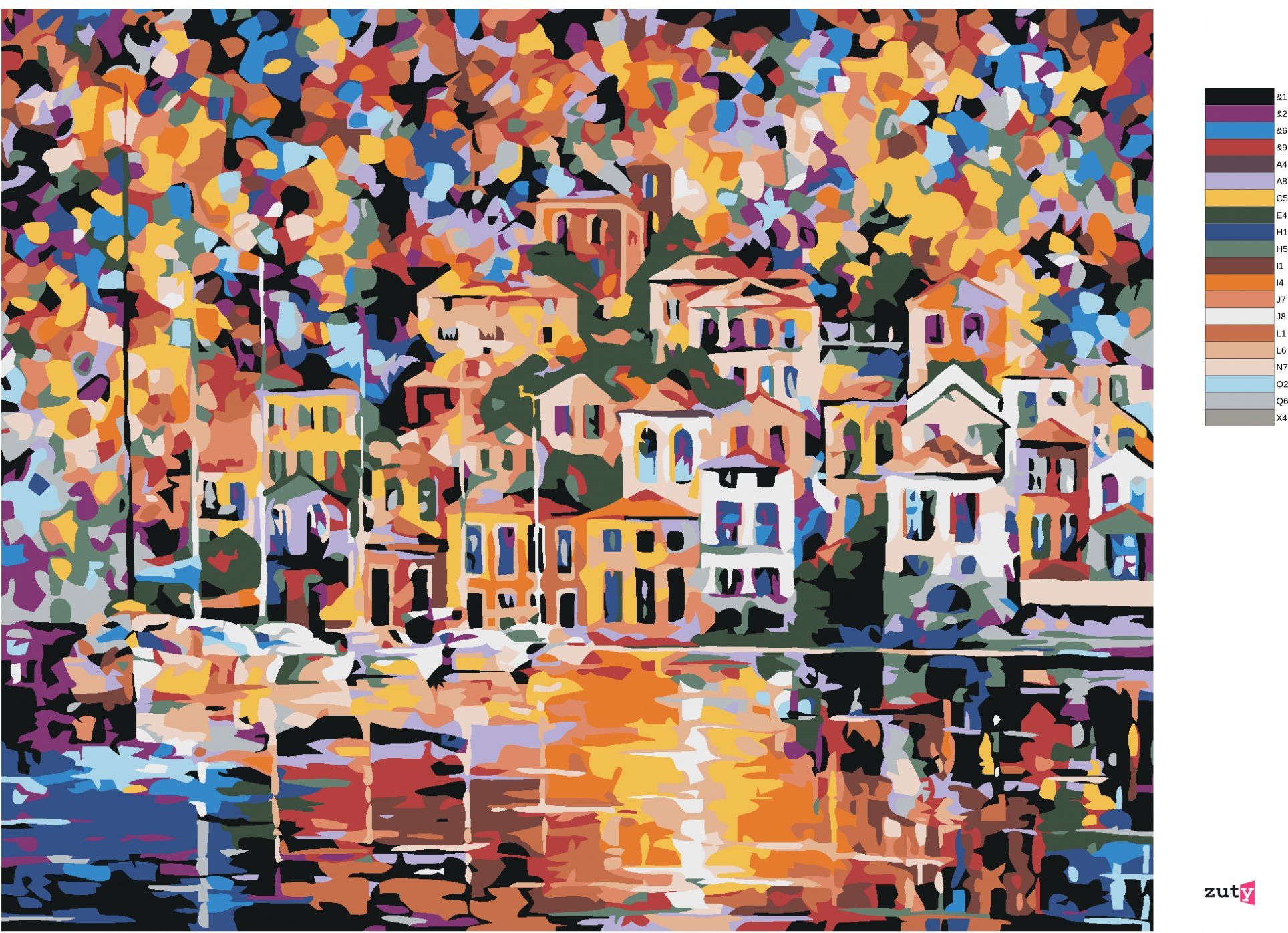 zuty Malování podle čísel - MĚSTEČKO V BARVÁCH - Rozměr: 40x50 cm, Rámování: Varianta: vypnuté plátno na rám - obrázek 7