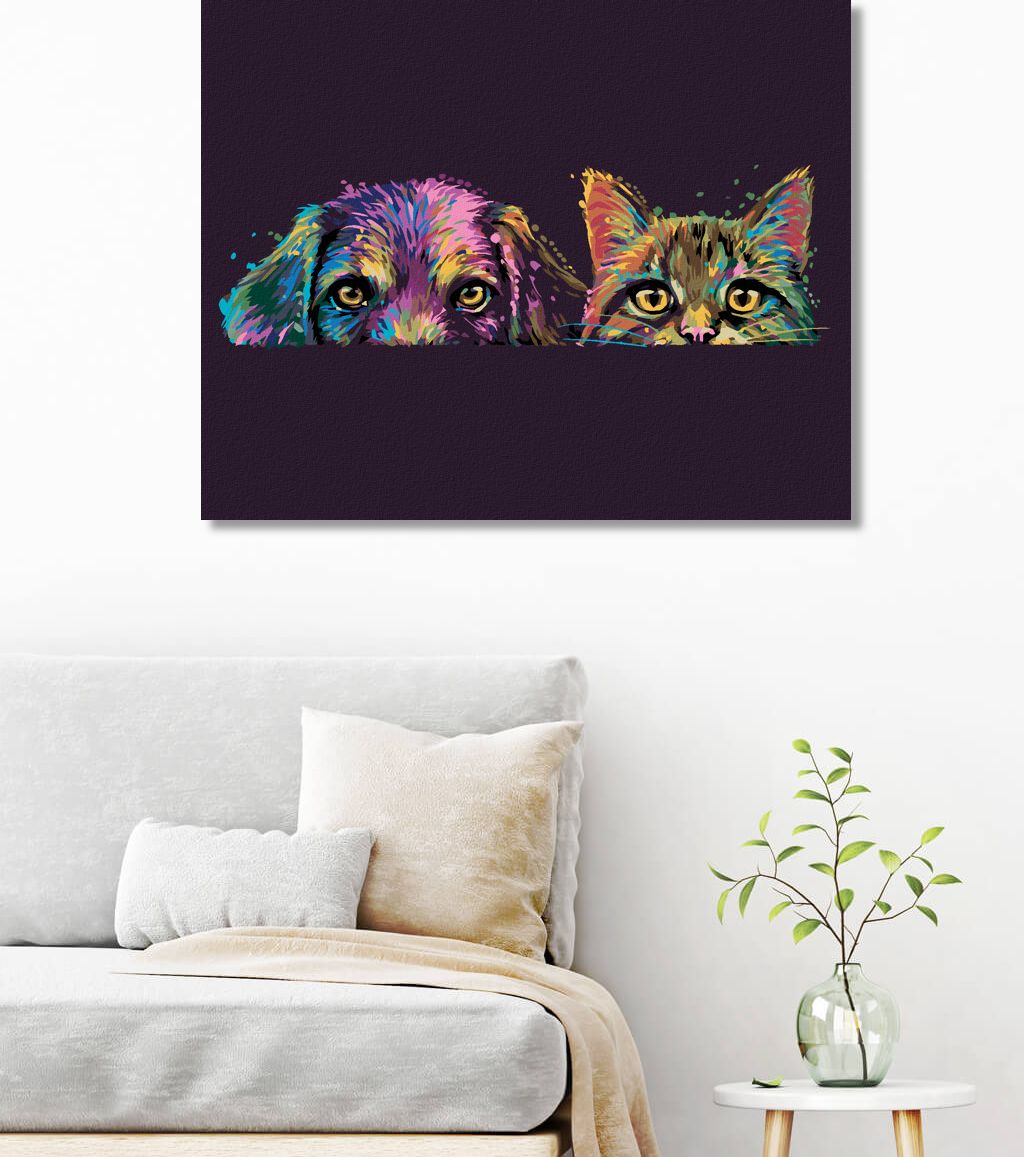 zuty Malování podle čísel - PES A KOČKA V BARVÁCH - Rozměr: 40x50 cm, Rámování: Varianta: vypnuté plátno na rám - obrázek 2
