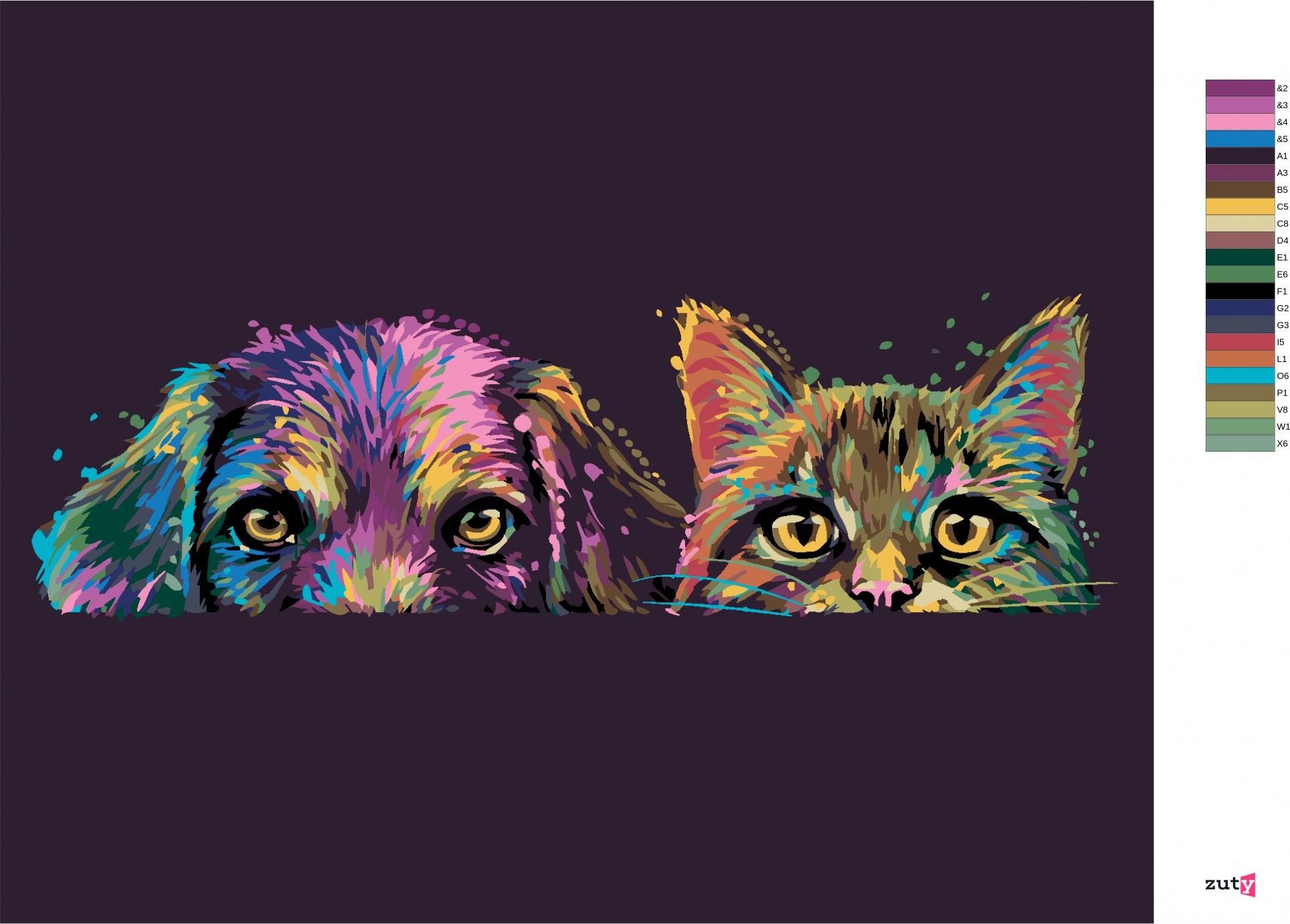 zuty Malování podle čísel - PES A KOČKA V BARVÁCH - Rozměr: 40x50 cm, Rámování: Varianta: vypnuté plátno na rám - obrázek 3