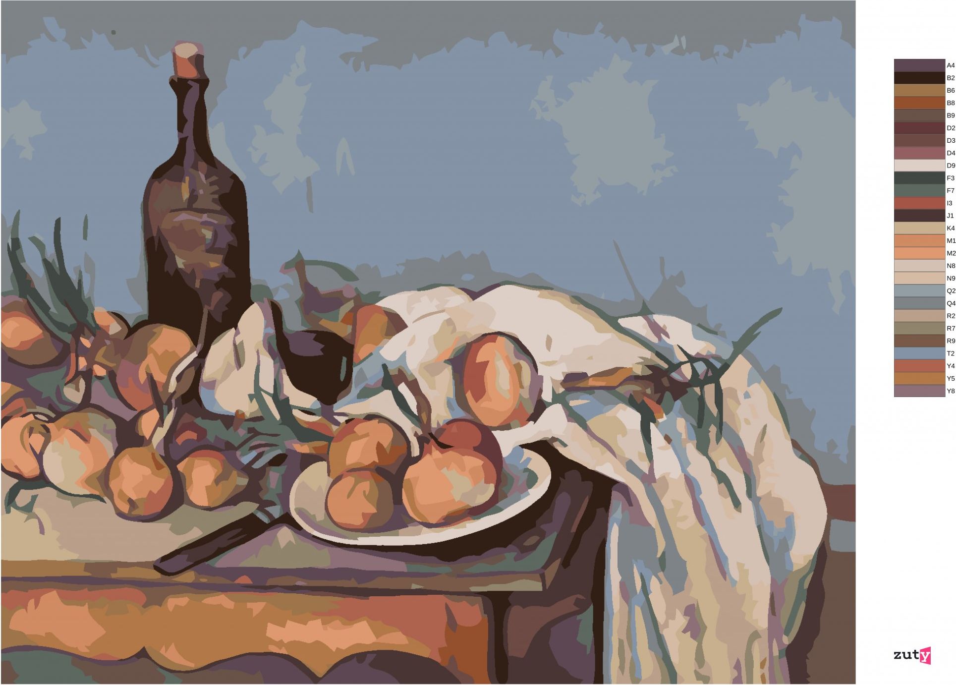 zuty Malování podle čísel - CIBULE A LÁHEV (P. CÉZANNE) - Rozměr: 40x50 cm, Rámování: Varianta: vypnuté plátno na rám - obrázek 2