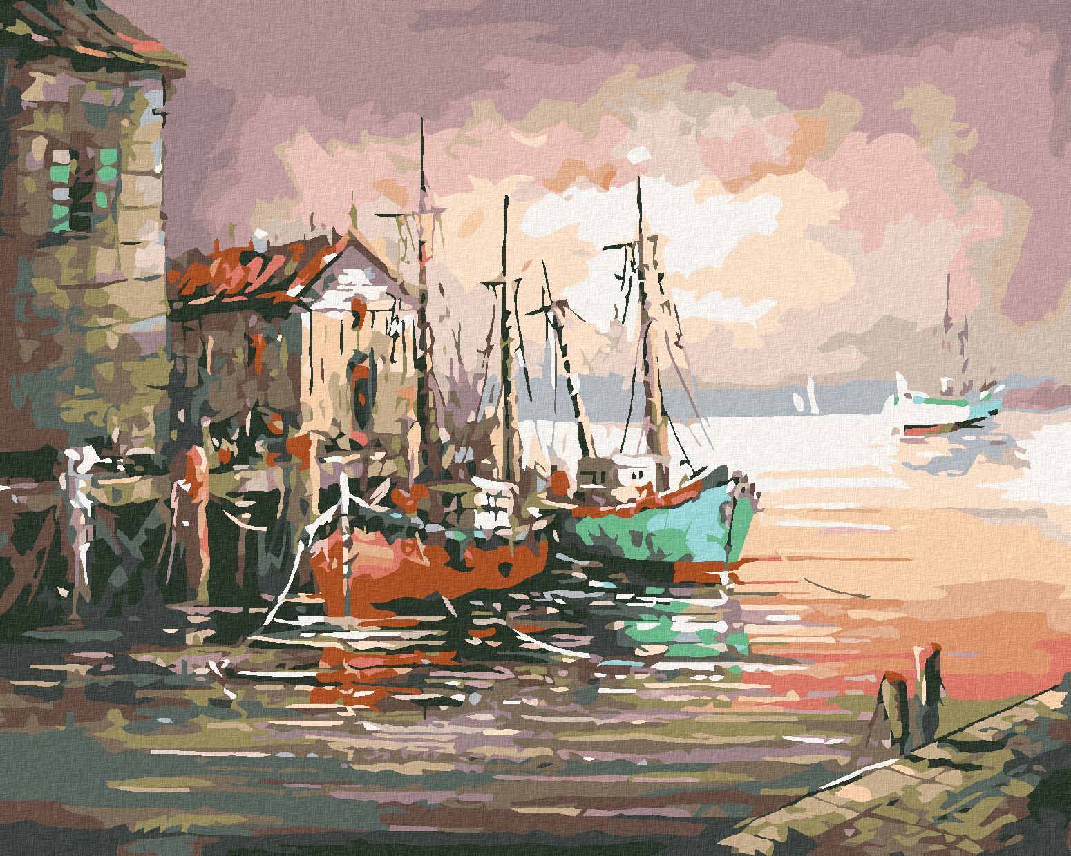 zuty Malování podle čísel - LODĚ VE STARÉM PŘÍSTAVIŠTI - Rozměr: 40x50 cm, Rámování: Varianta: vypnuté plátno na rám - obrázek 1