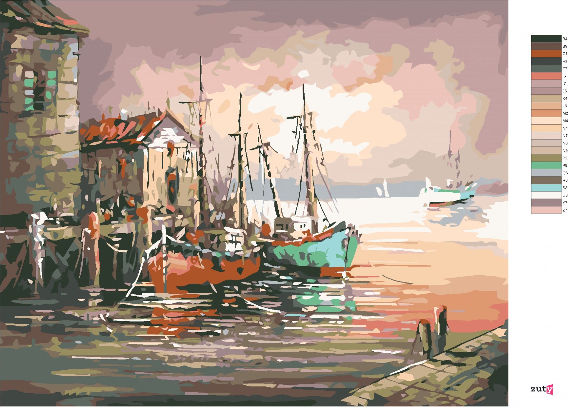 zuty Malování podle čísel - LODĚ VE STARÉM PŘÍSTAVIŠTI - Rozměr: 40x50 cm, Rámování: Varianta: vypnuté plátno na rám - obrázek 5