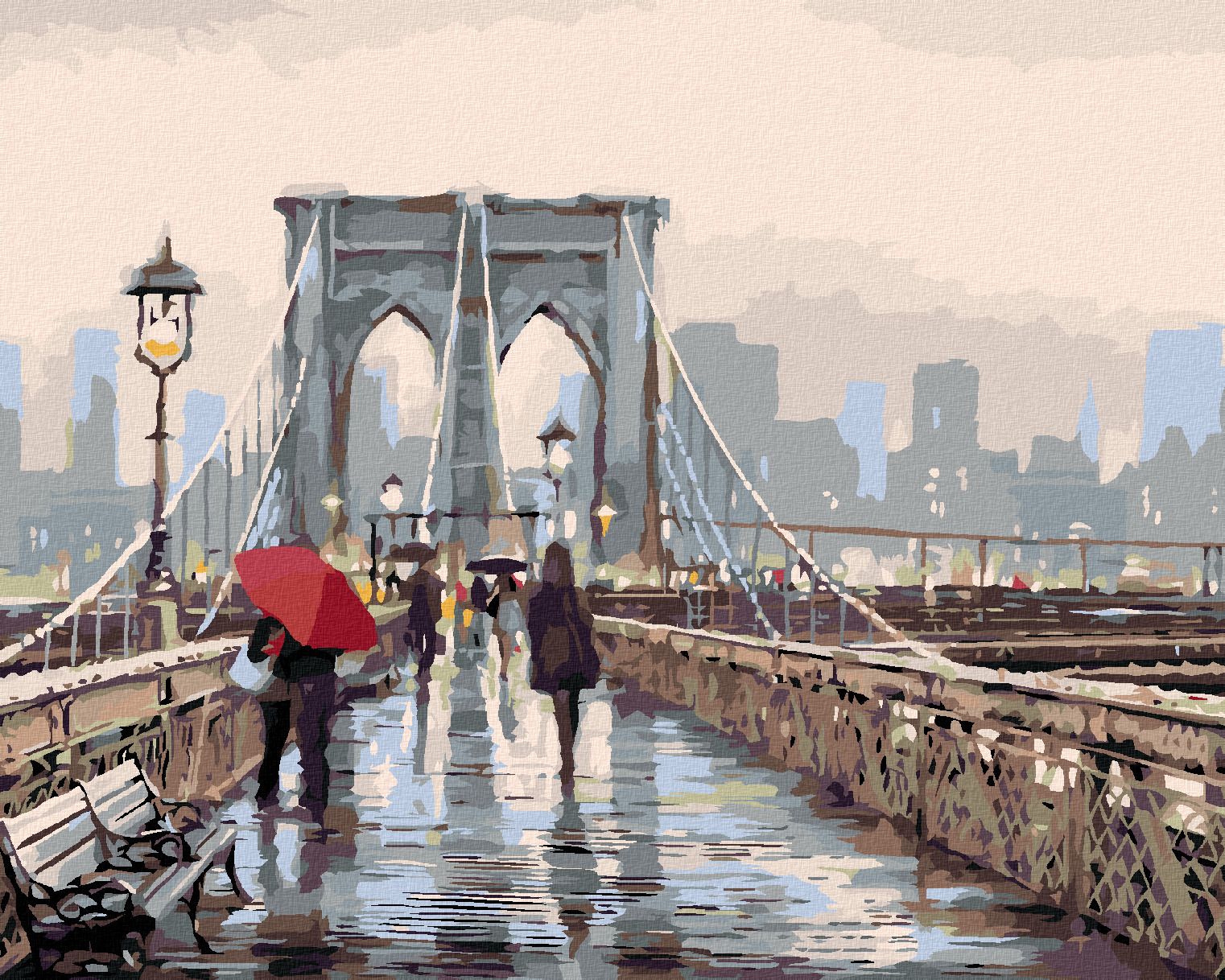 zuty Malování podle čísel - PROCHÁZKA PO BROOKLYN BRIDGE (RICHARD MACNEIL) - Rozměr: 40x50 cm, Rámování: Varianta: vypnuté plátno na rám - obrázek 1