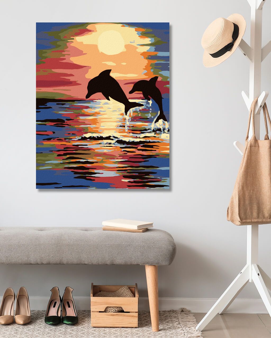 zuty Malování podle čísel - DELFÍNI A ZÁPAD SLUNCE - Rozměr: 40x50 cm, Rámování: Varianta: vypnuté plátno na rám - obrázek 5
