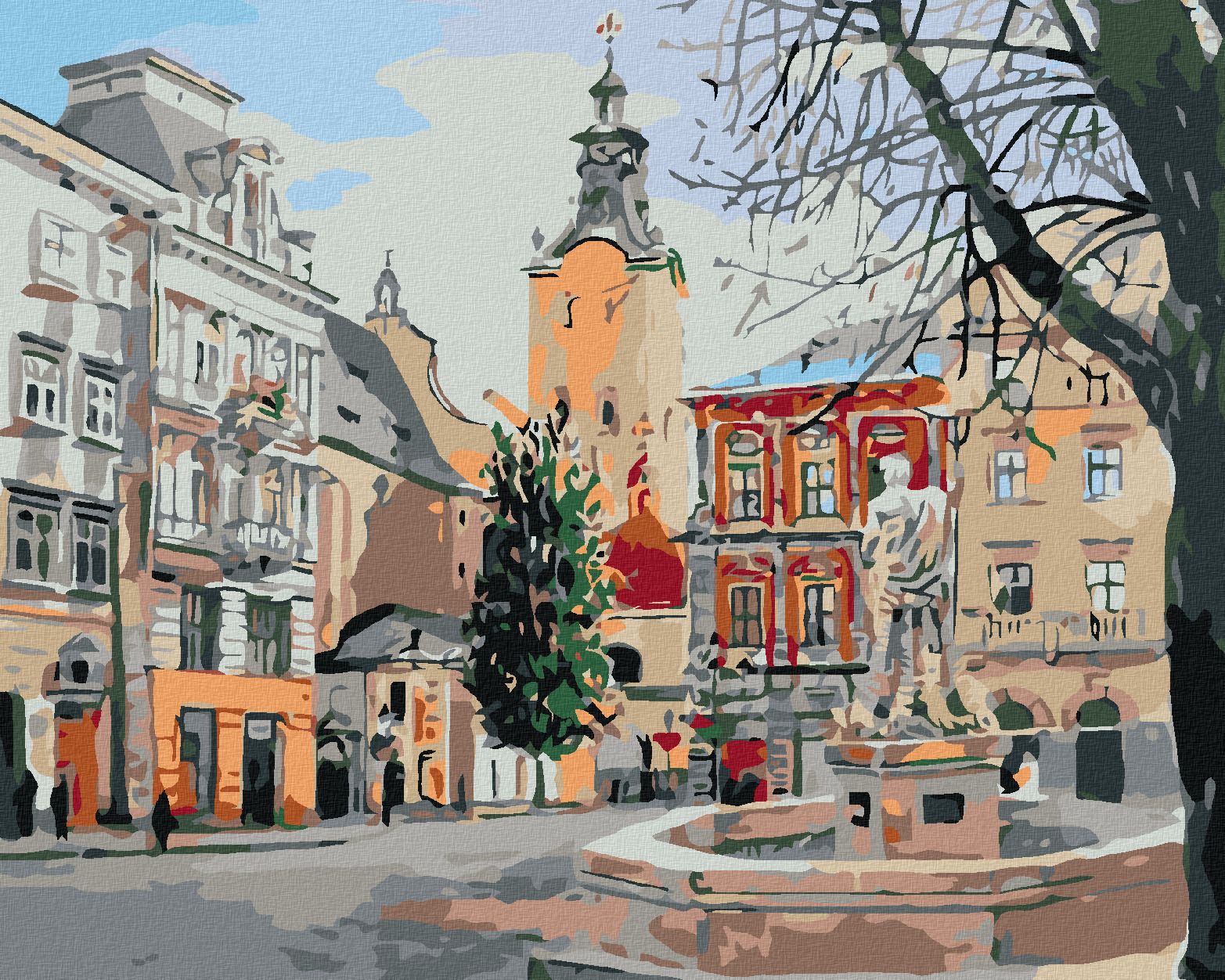 zuty Malování podle čísel - KAŠNA NA NÁMĚSTÍ - Rozměr: 40x50 cm, Rámování: Varianta: bez rámu a bez vypnutí plátna - obrázek 1