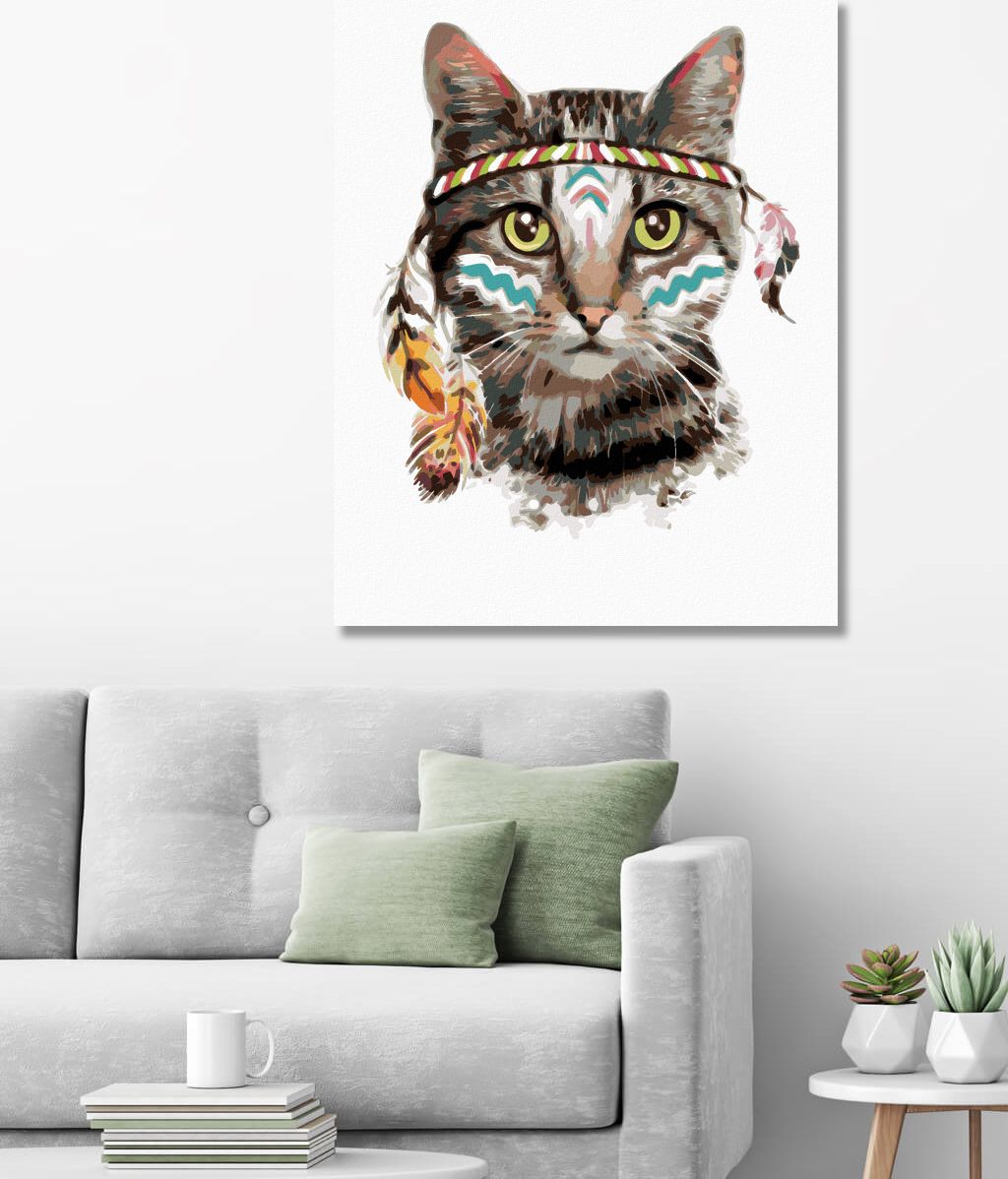 zuty Malování podle čísel - KOČKA S INDIÁNSKOU ČELENKOU - Rozměr: 40x50 cm, Rámování: Varianta: vypnuté plátno na rám - obrázek 7