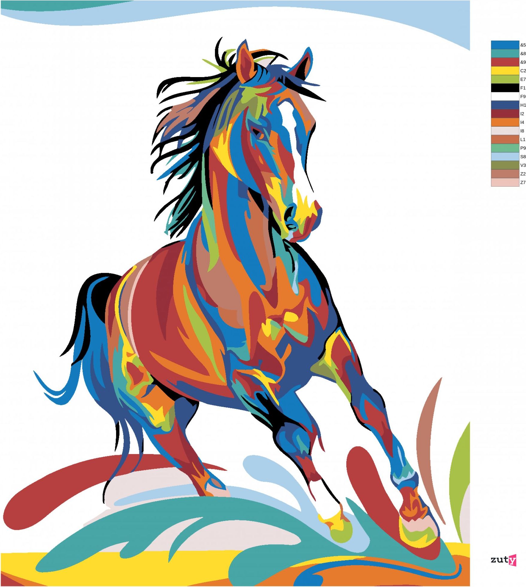zuty Malování podle čísel - BAREVNÝ KŮŇ - Rozměr: 40x50 cm, Rámování: Varianta: bez rámu a bez vypnutí plátna - obrázek 3