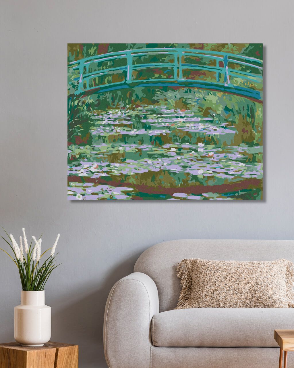 zuty Malování podle čísel - LEKNÍNY POD ZAHRADNÍM MŮSTKEM - Rozměr: 40x50 cm, Rámování: Varianta: bez rámu a bez vypnutí plátna - obrázek 2