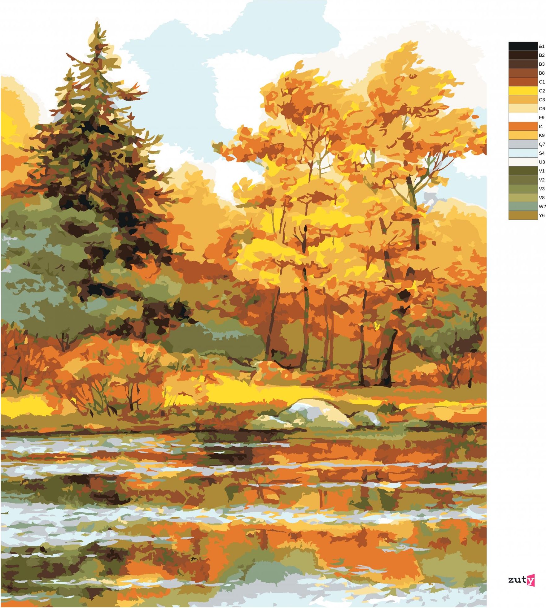 zuty Malování podle čísel - ORANŽOVÉ DUBY - Rozměr: 40x50 cm, Rámování: Varianta: bez rámu a bez vypnutí plátna - obrázek 7