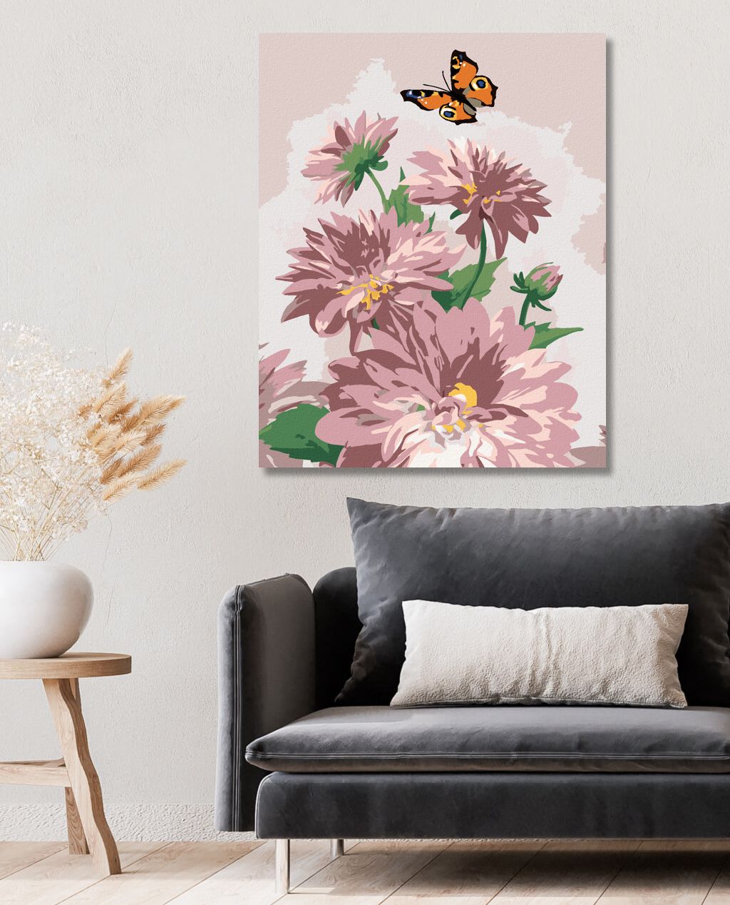 zuty Malování podle čísel - MOTÝL A RŮŽOVÉ JIŘINY (HOWARD ROBINSON) - Rozměr: 40x50 cm, Rámování: Varianta: vypnuté plátno na rám - obrázek 8