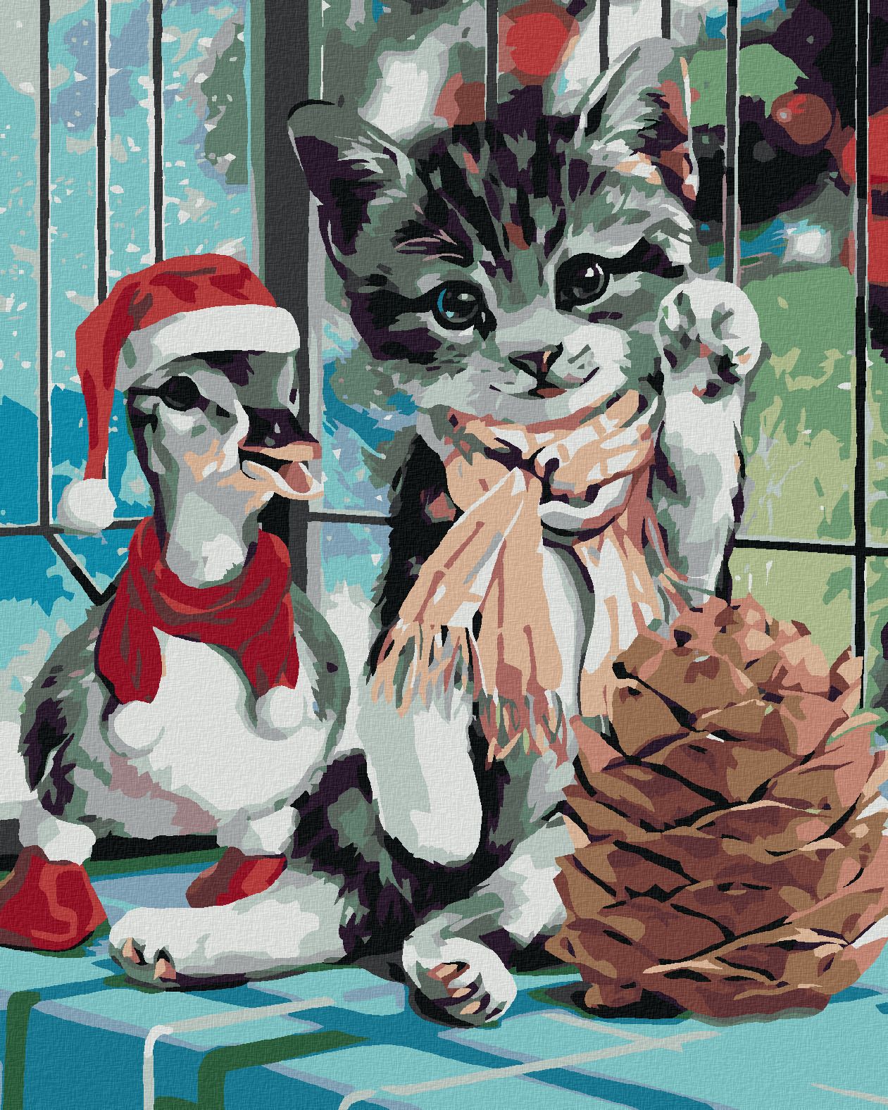 zuty Malování podle čísel - KACHNĚ A KOTĚ - Rozměr: 40x50 cm, Rámování: Varianta: vypnuté plátno na rám - obrázek 1