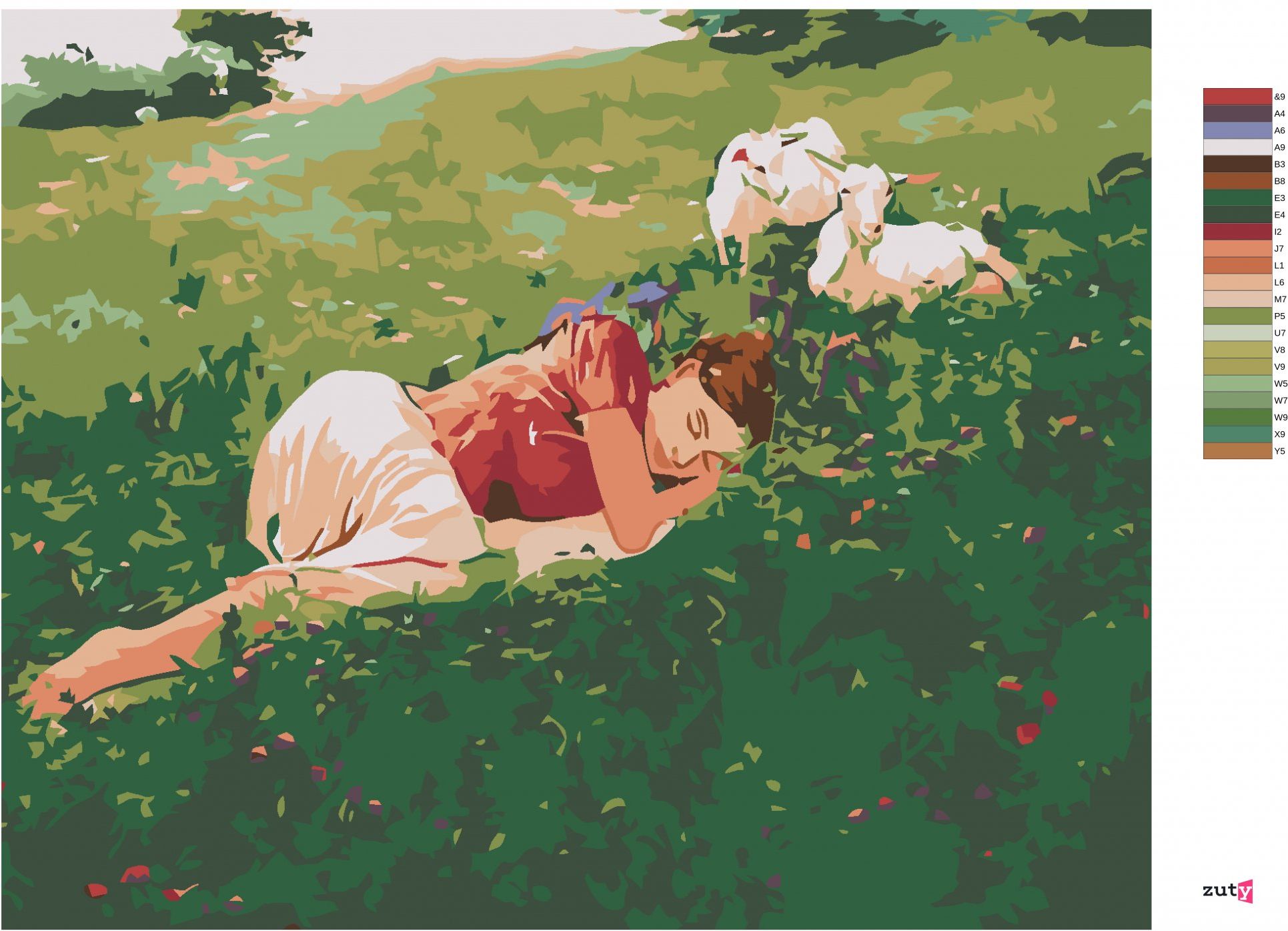 zuty Malování podle čísel - SPÍCÍ ŽENA V TRÁVĚ A KŮZLATA - Rozměr: 40x50 cm, Rámování: Varianta: vypnuté plátno na rám - obrázek 8