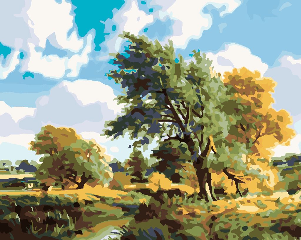 zuty Malování podle čísel - STROMY U ŘEKY - Rozměr: 40x50 cm, Rámování: Varianta: bez rámu a bez vypnutí plátna - obrázek 2