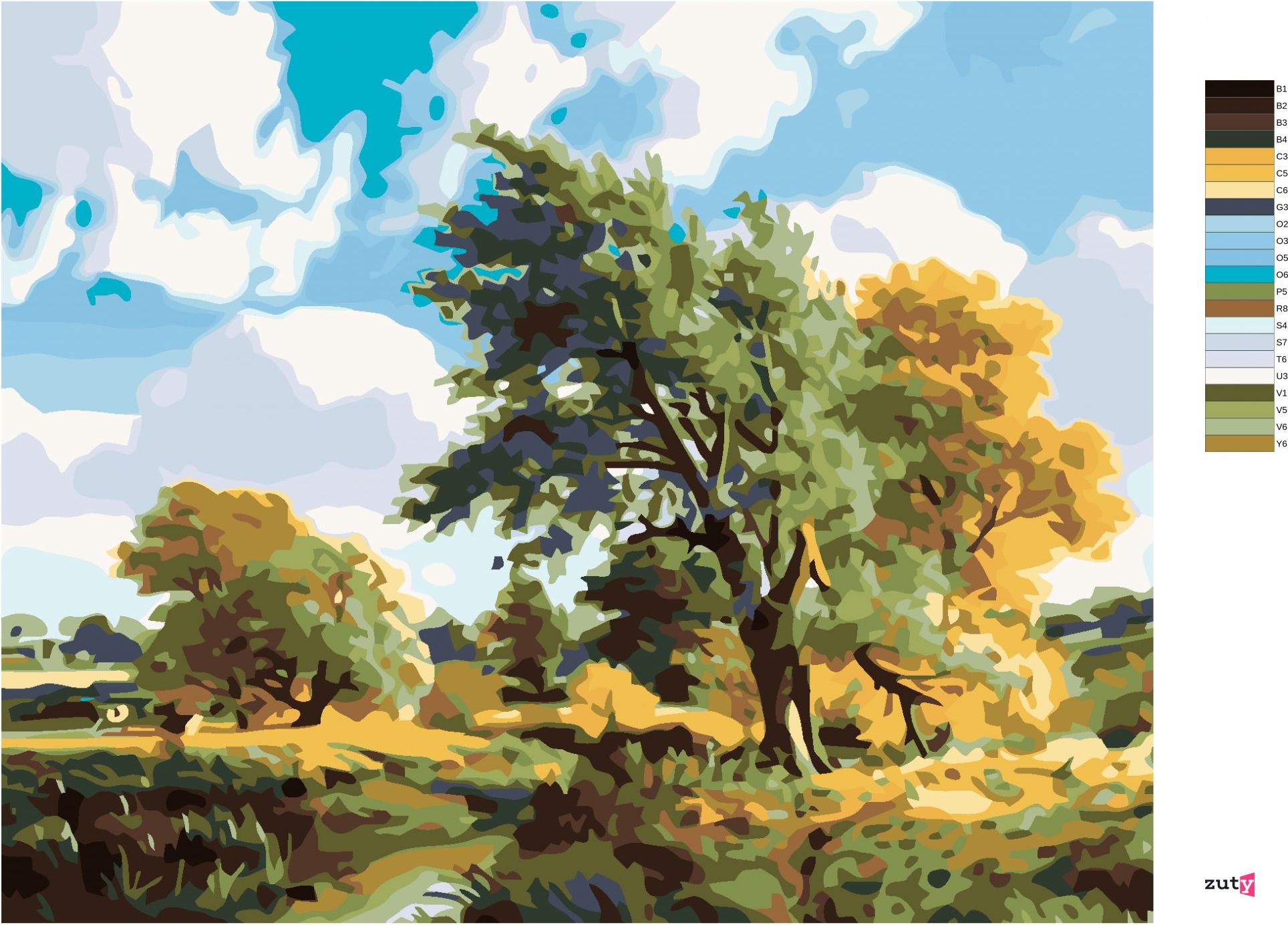 zuty Malování podle čísel - STROMY U ŘEKY - Rozměr: 40x50 cm, Rámování: Varianta: bez rámu a bez vypnutí plátna - obrázek 5