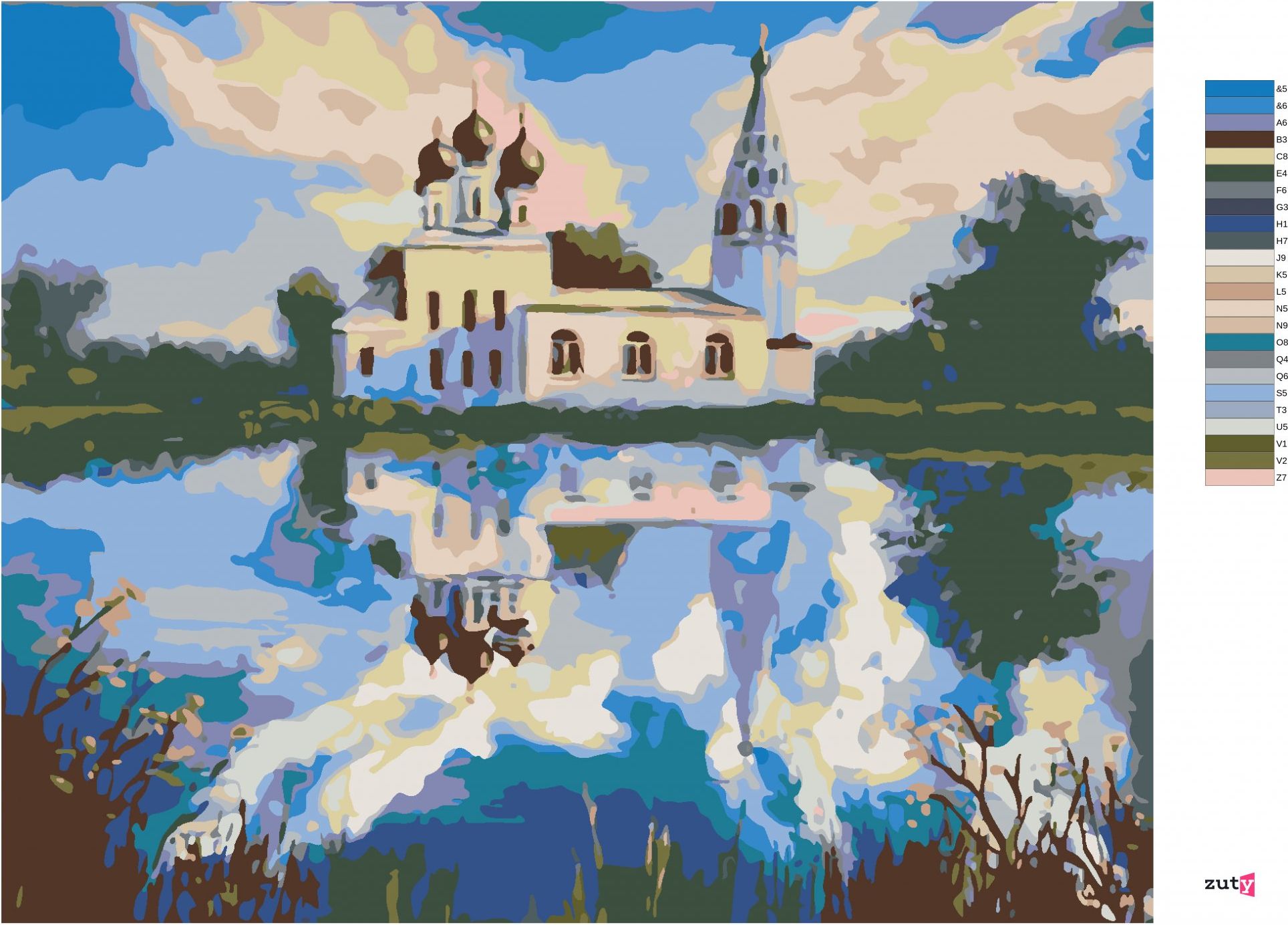 zuty Malování podle čísel - KOSTELÍK U RYBNÍKA - Rozměr: 40x50 cm, Rámování: Varianta: bez rámu a bez vypnutí plátna - obrázek 6