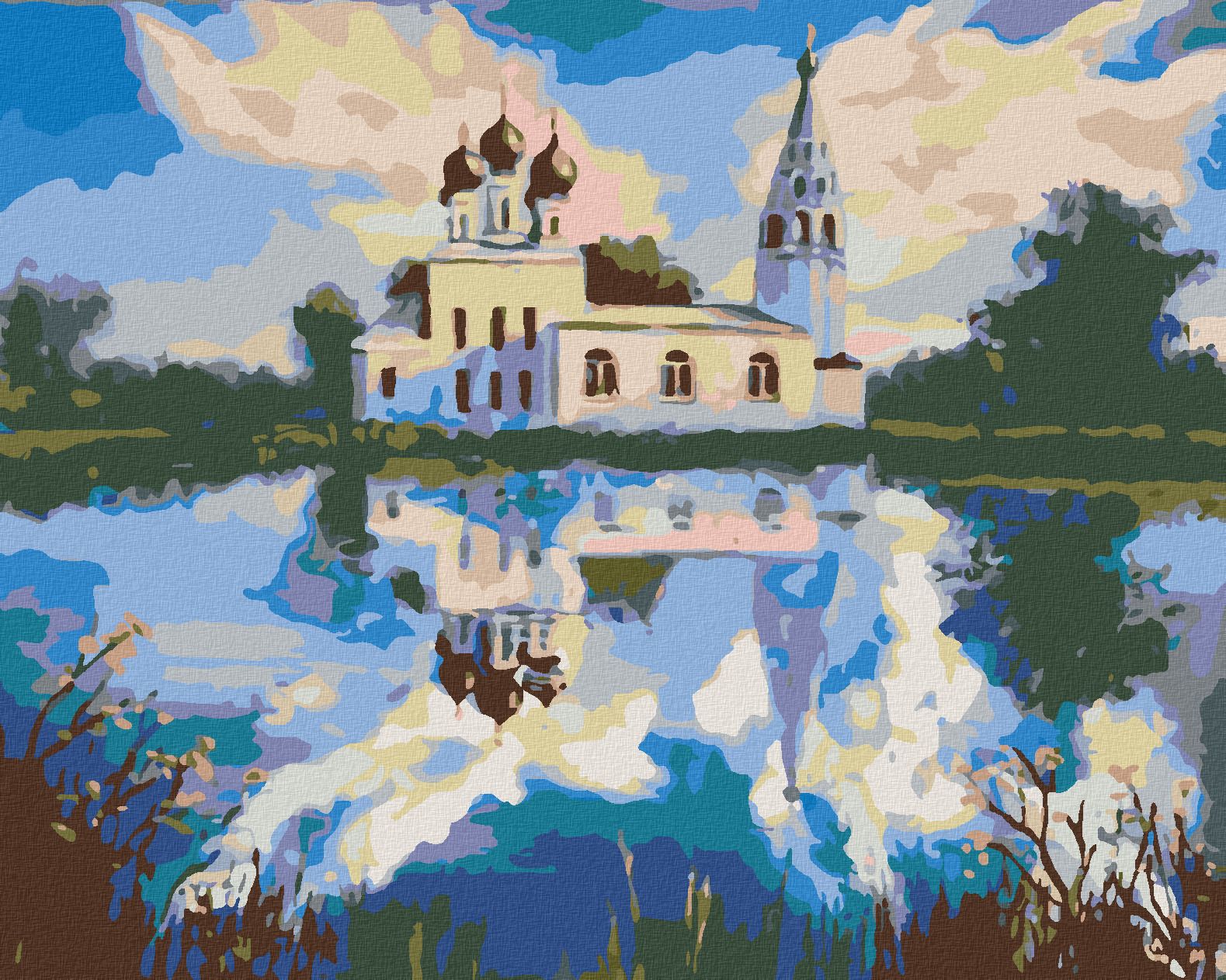 zuty Malování podle čísel - KOSTELÍK U RYBNÍKA - Rozměr: 40x50 cm, Rámování: Varianta: vypnuté plátno na rám - obrázek 1