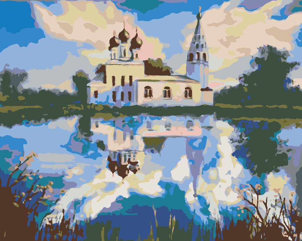 zuty Malování podle čísel - KOSTELÍK U RYBNÍKA - Rozměr: 40x50 cm, Rámování: Varianta: vypnuté plátno na rám - obrázek 3