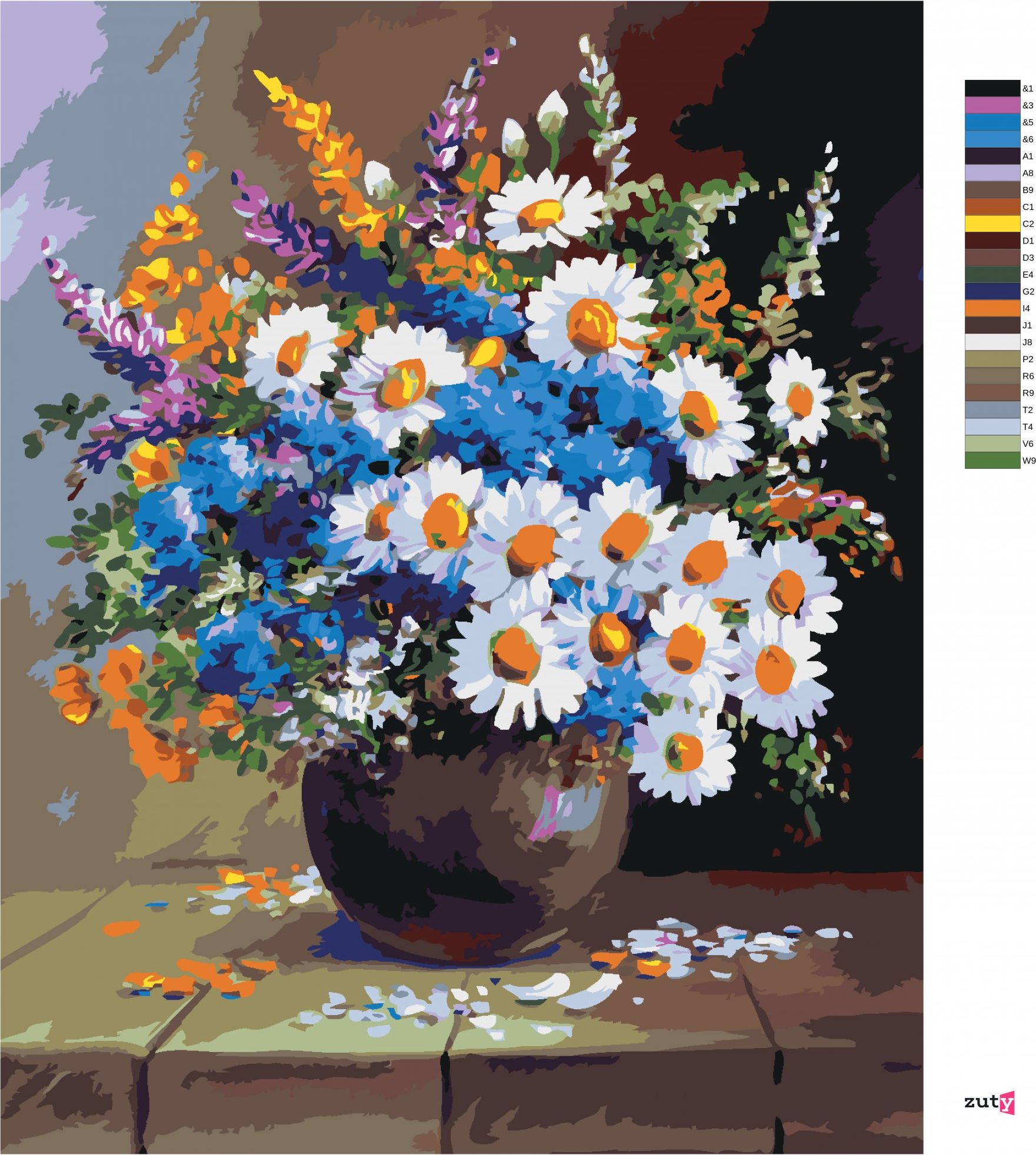 zuty Malování podle čísel - ZÁTIŠÍ VÁZA A KVĚTINY - Rozměr: 40x50 cm, Rámování: Varianta: vypnuté plátno na rám - obrázek 8