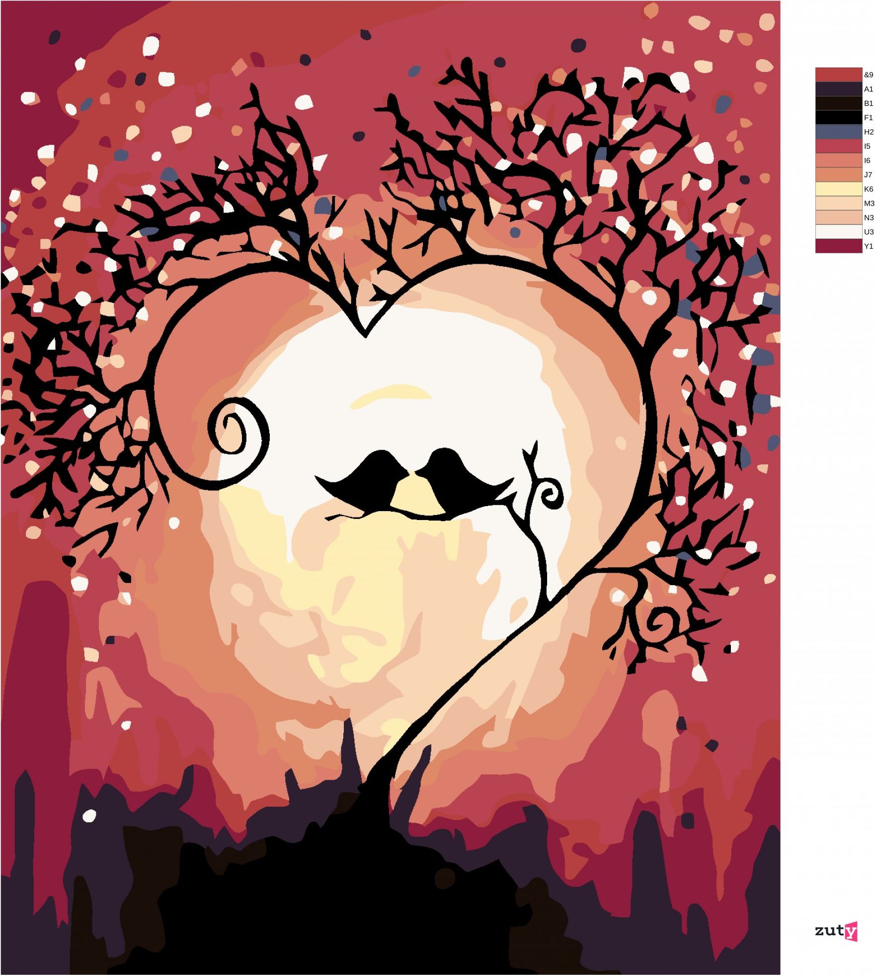 zuty Malování podle čísel - PTÁČCI V STROMOVÉM SRDCI - Rozměr: 40x50 cm, Rámování: Varianta: bez rámu a bez vypnutí plátna - obrázek 13