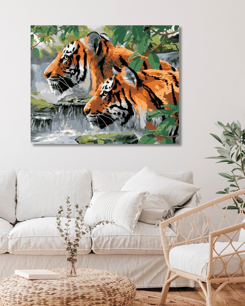 zuty Malování podle čísel - VYHLÍŽEJÍCÍ TYGŘI U ŘEKY (HOWARD ROBINSON) - Rozměr: 40x50 cm, Rámování: Varianta: vypnuté plátno na rám - obrázek 2