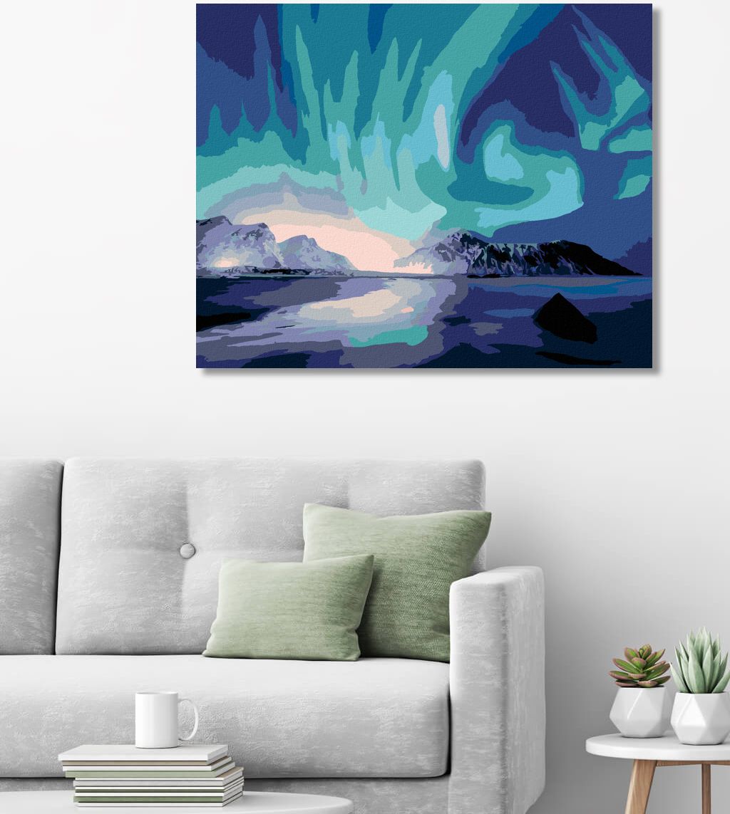 zuty Malování podle čísel - POLÁRNÍ ZÁŘE NAD MOŘEM - Rozměr: 40x50 cm, Rámování: Varianta: bez rámu a bez vypnutí plátna - obrázek 6