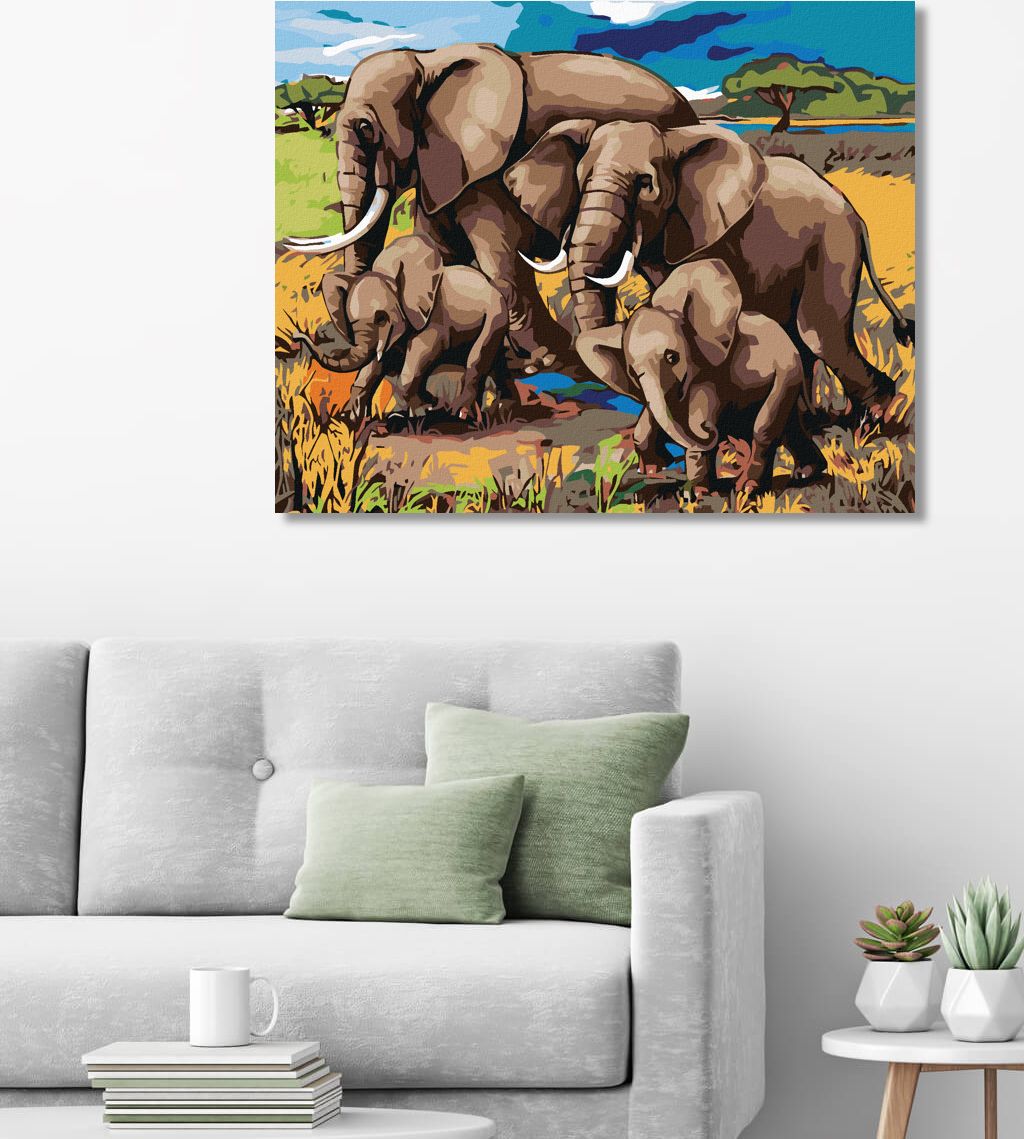 zuty Malování podle čísel - RODINKA SLONŮ - Rozměr: 40x50 cm, Rámování: Varianta: vypnuté plátno na rám - obrázek 7