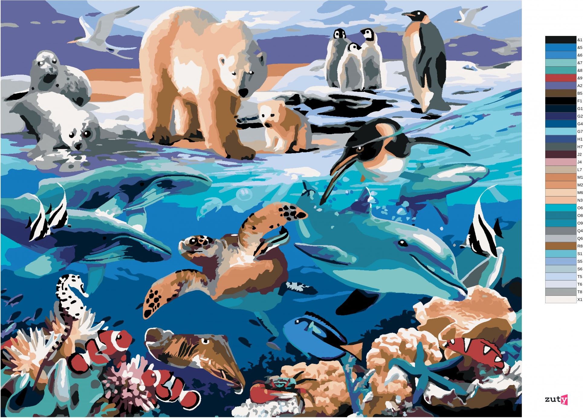zuty Malování podle čísel - ZVÍŘATA V OCEÁNU (HOWARD ROBINSON) - Rozměr: 40x50 cm, Rámování: Varianta: bez rámu a bez vypnutí plátna - obrázek 5