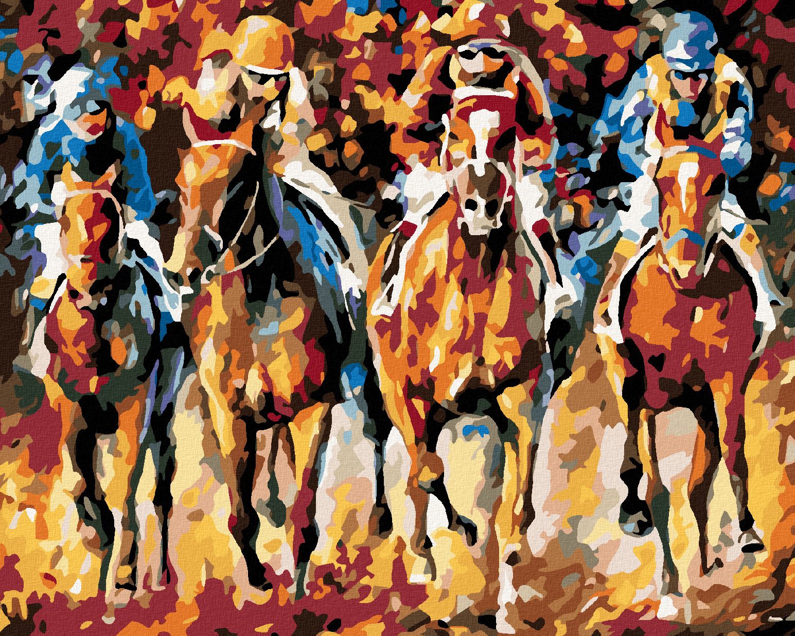 zuty Malování podle čísel - ZÁVODY NA KONÍCH - Rozměr: 40x50 cm, Rámování: Varianta: vypnuté plátno na rám - obrázek 1