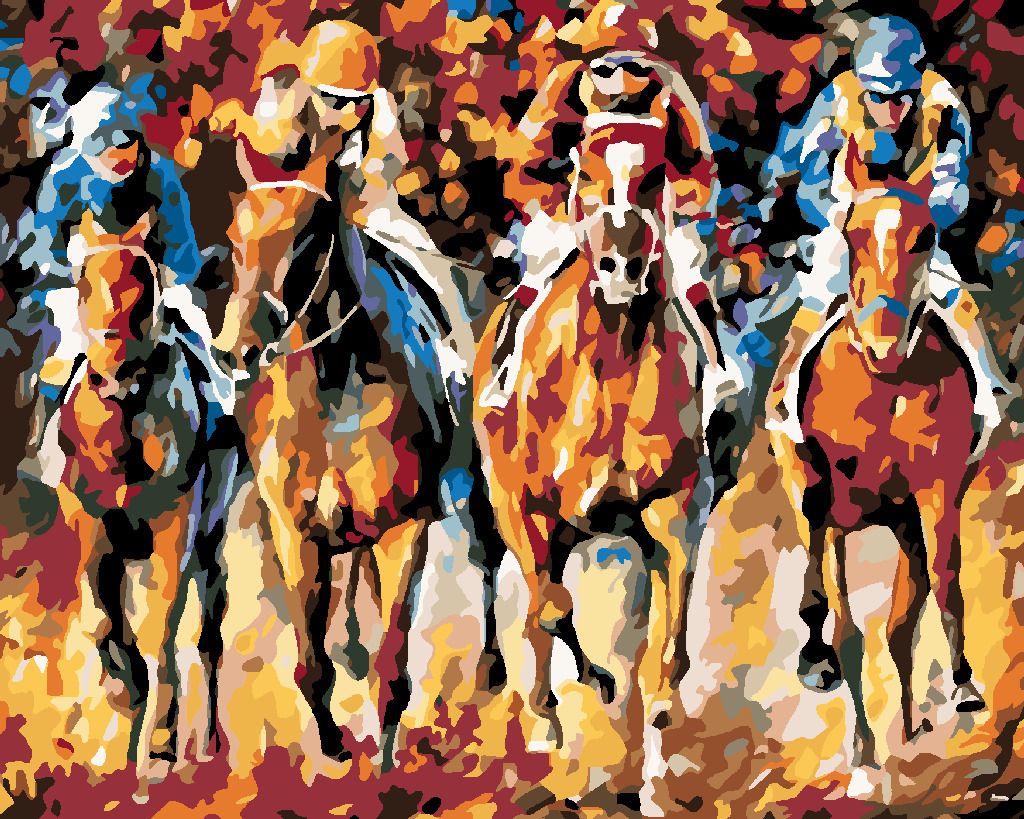 zuty Malování podle čísel - ZÁVODY NA KONÍCH - Rozměr: 40x50 cm, Rámování: Varianta: vypnuté plátno na rám - obrázek 6