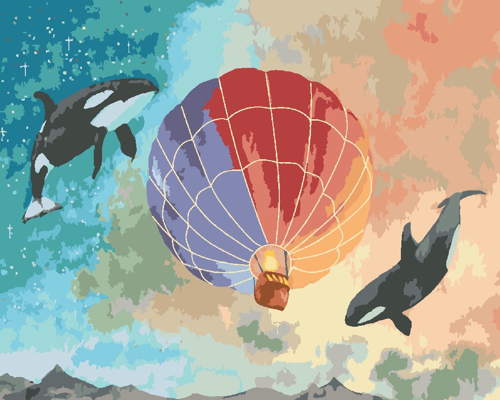 zuty Malování podle čísel - KOSATKY A HORKOVZDUŠNÝ BALON - Rozměr: 40x50 cm, Rámování: Varianta: bez rámu a bez vypnutí plátna - obrázek 2