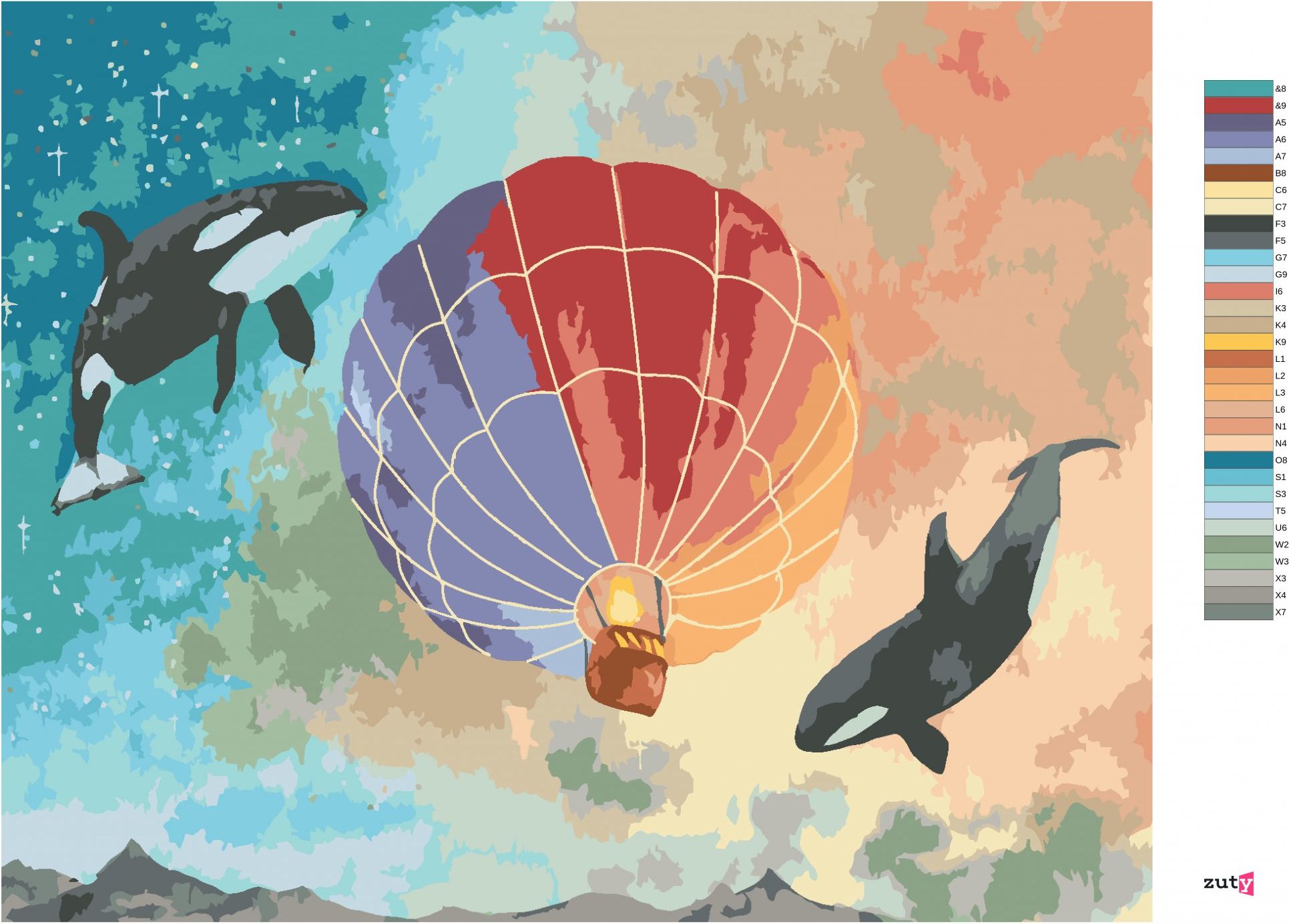 zuty Malování podle čísel - KOSATKY A HORKOVZDUŠNÝ BALON - Rozměr: 40x50 cm, Rámování: Varianta: vypnuté plátno na rám - obrázek 10