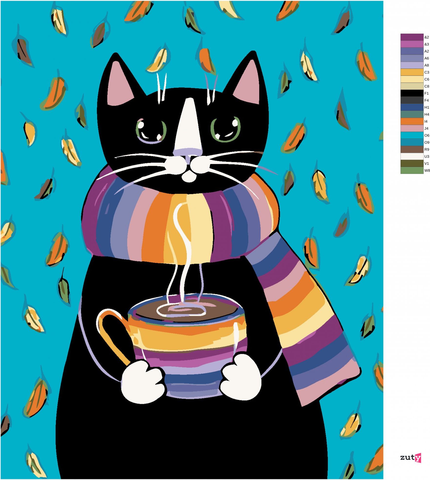 zuty Malování podle čísel - KOČIČKA S PRUHOVANOU ŠÁLOU - Rozměr: 40x50 cm, Rámování: Varianta: bez rámu a bez vypnutí plátna - obrázek 6