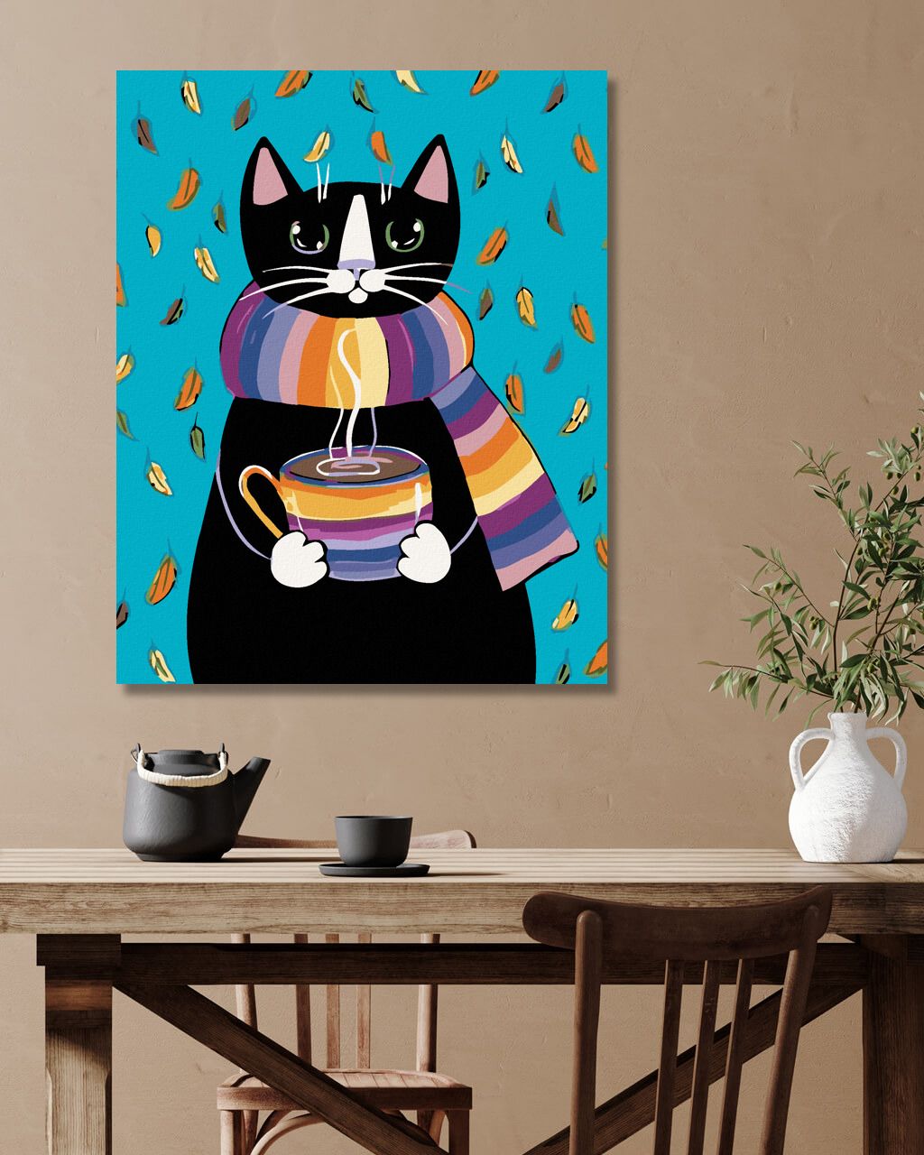zuty Malování podle čísel - KOČIČKA S PRUHOVANOU ŠÁLOU - Rozměr: 40x50 cm, Rámování: Varianta: bez rámu a bez vypnutí plátna - obrázek 8
