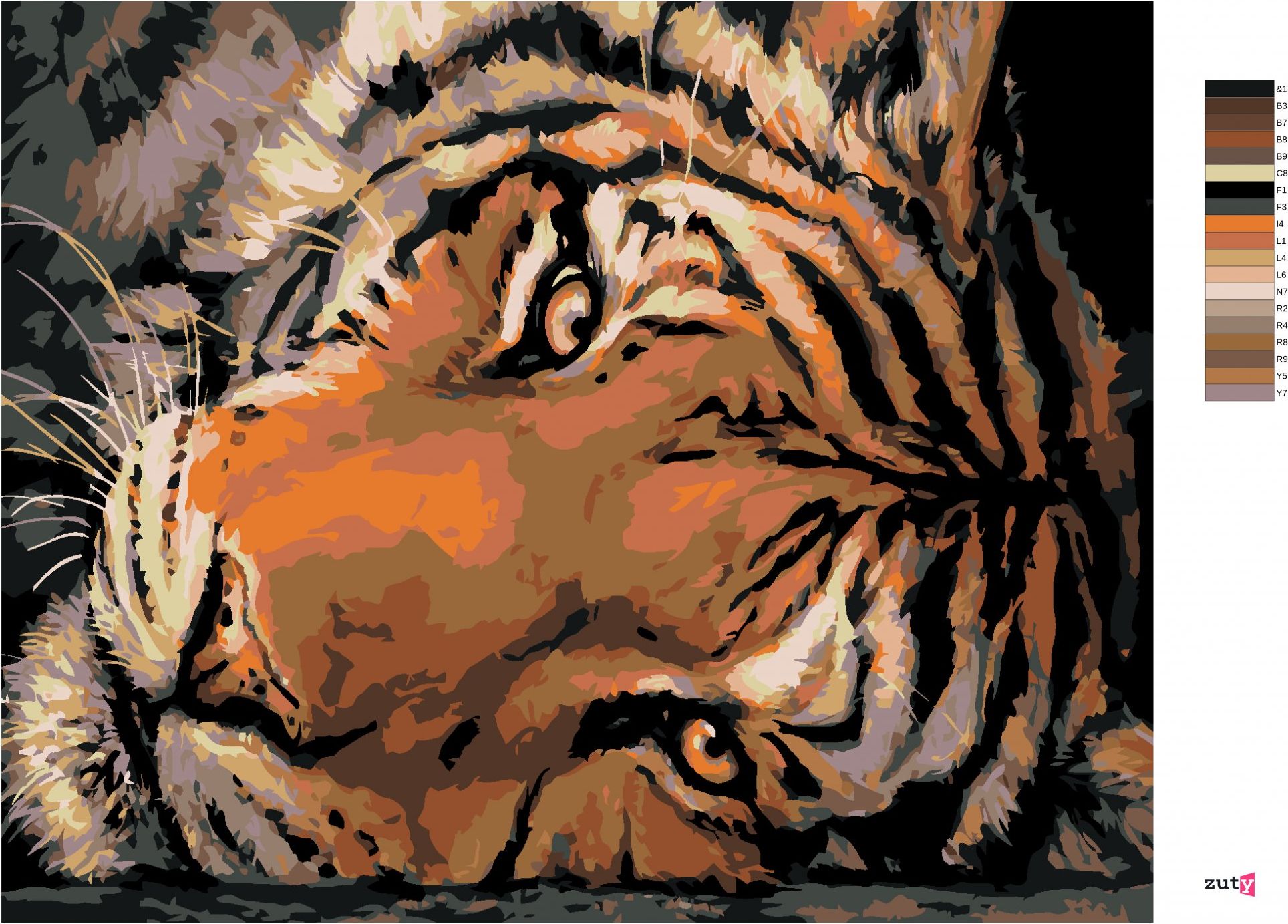 zuty Malování podle čísel - JASNÝ TYGŘÍ POHLED - Rozměr: 40x50 cm, Rámování: Varianta: bez rámu a bez vypnutí plátna - obrázek 8